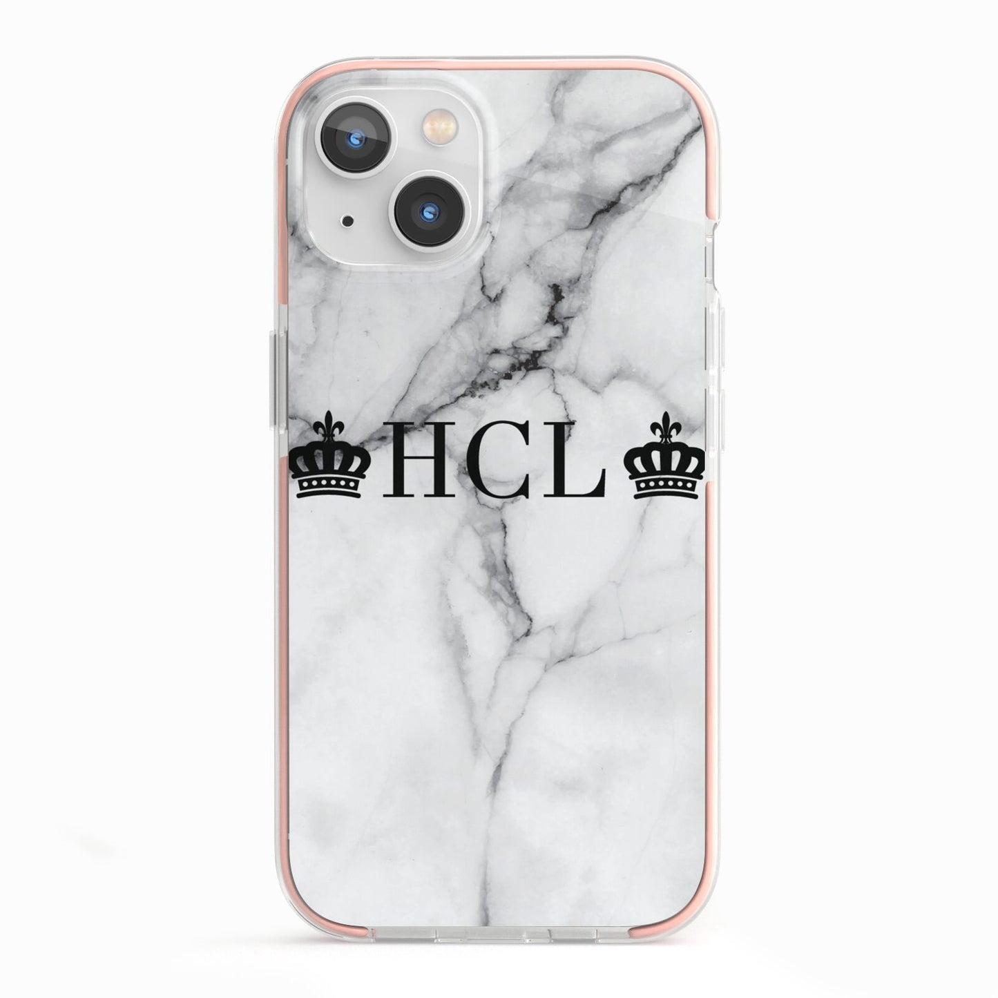 Personalised Crowns Marble Initials iPhone 13 TPU Impact Case with Pink Edges