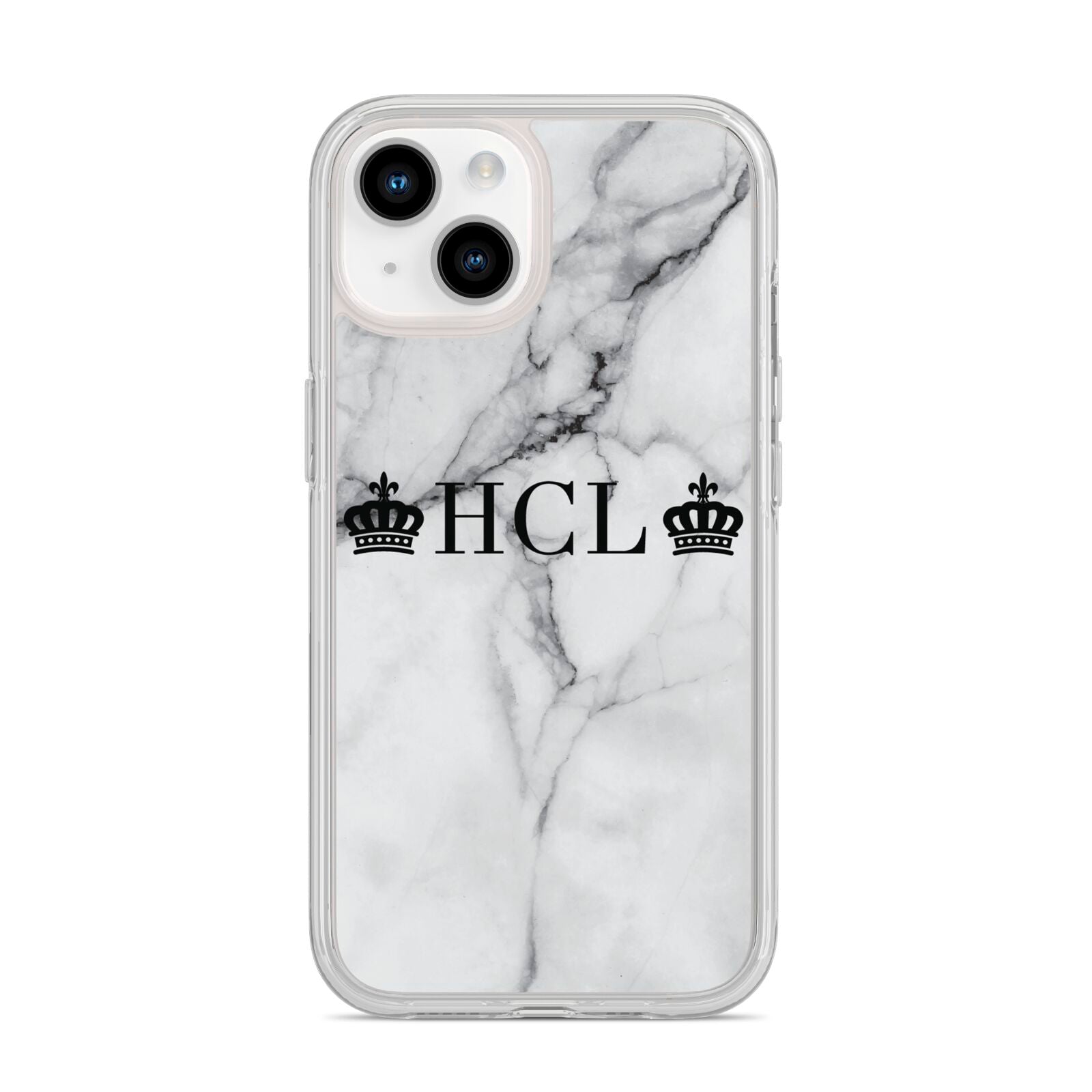 Personalised Crowns Marble Initials iPhone 14 Clear Tough Case Starlight