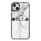 Personalised Crowns Marble Initials iPhone 14 Plus Black Impact Case on Silver phone