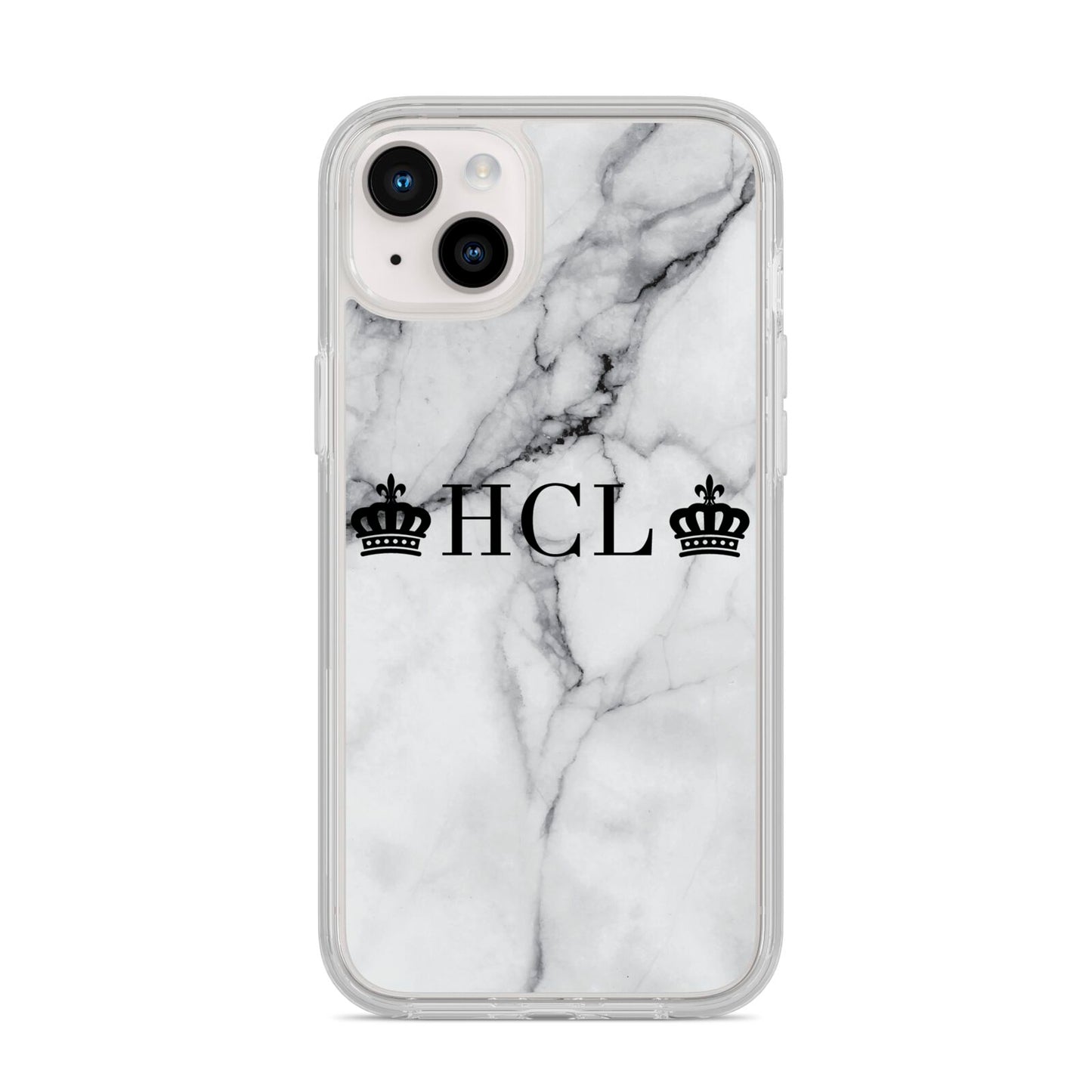 Personalised Crowns Marble Initials iPhone 14 Plus Clear Tough Case Starlight
