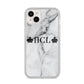 Personalised Crowns Marble Initials iPhone 14 Plus Glitter Tough Case Starlight