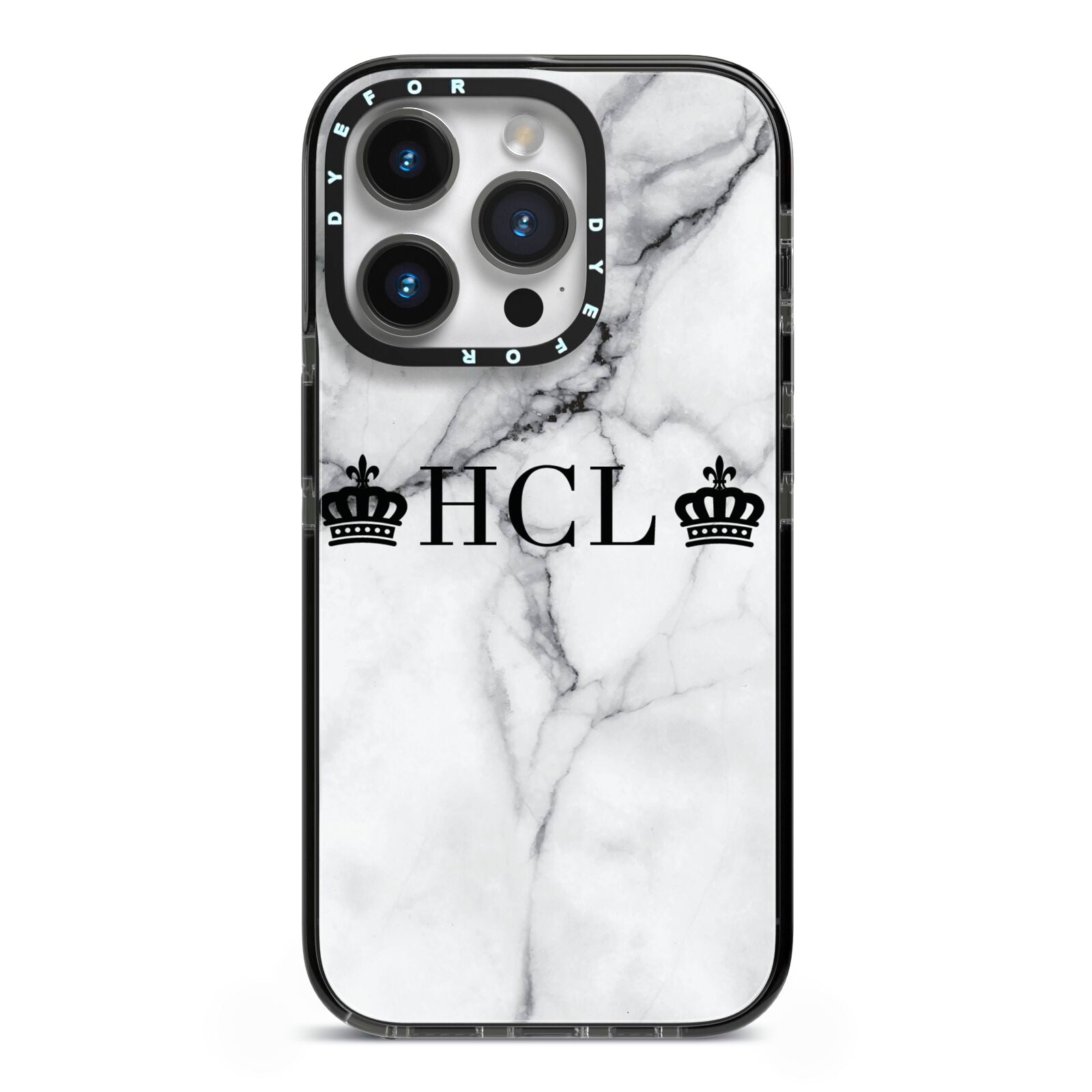 Personalised Crowns Marble Initials iPhone 14 Pro Black Impact Case on Silver phone