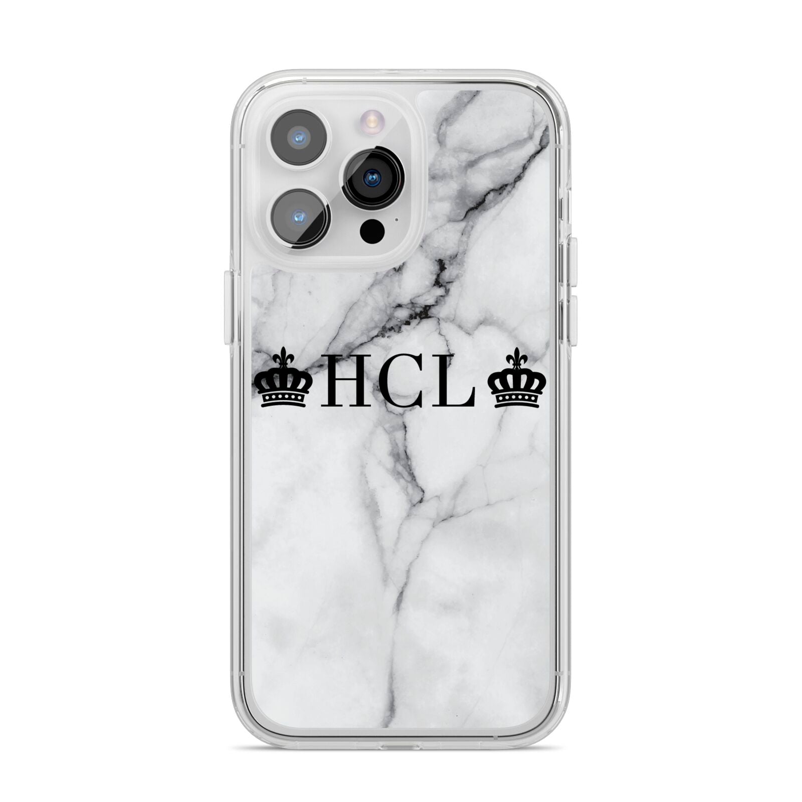 Personalised Crowns Marble Initials iPhone 14 Pro Max Clear Tough Case Silver