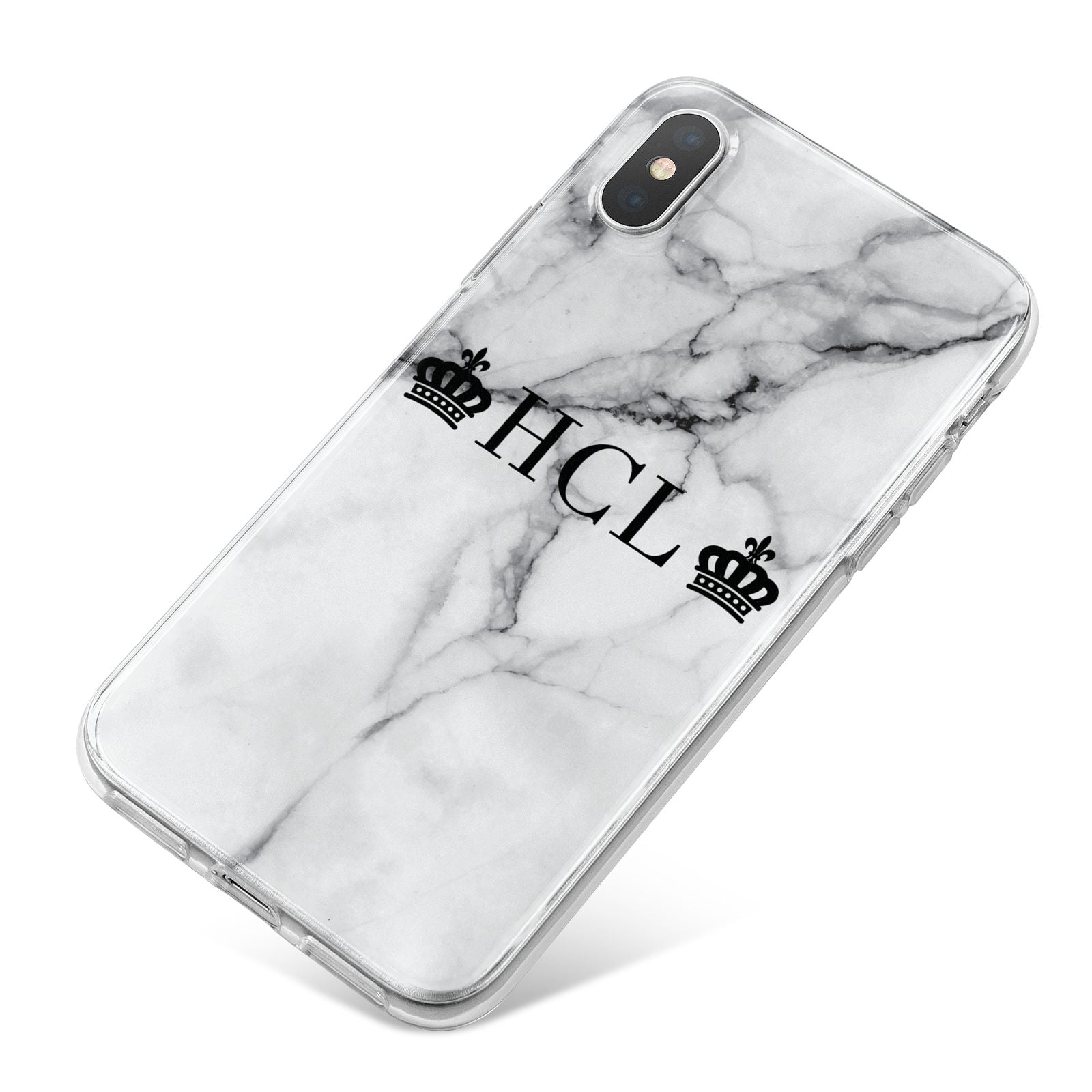 Personalised Crowns Marble Initials iPhone X Bumper Case on Silver iPhone