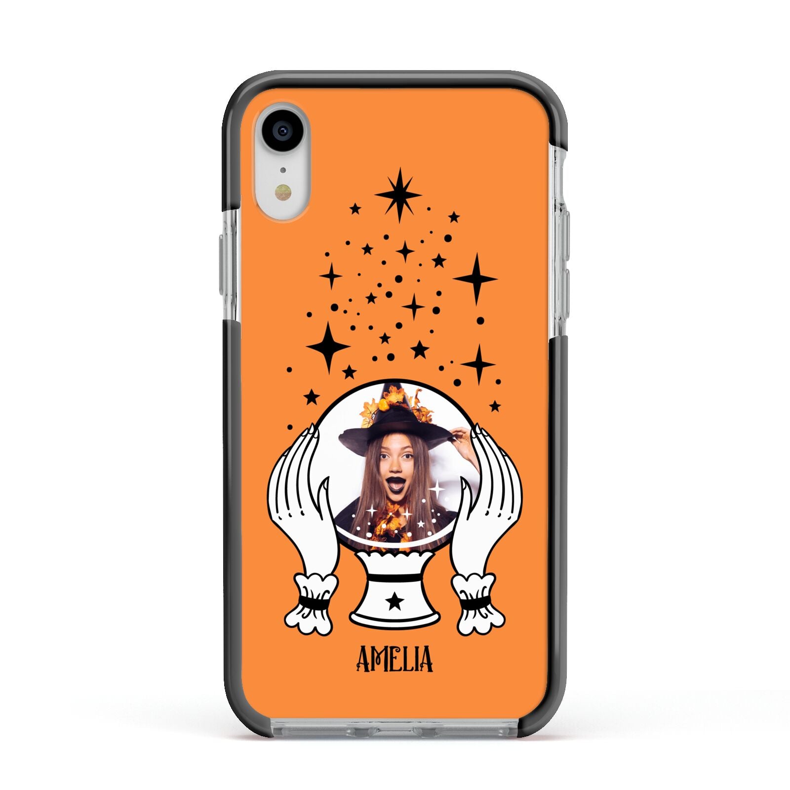 Personalised Crystal Ball with Photo Apple iPhone XR Impact Case Black Edge on Silver Phone