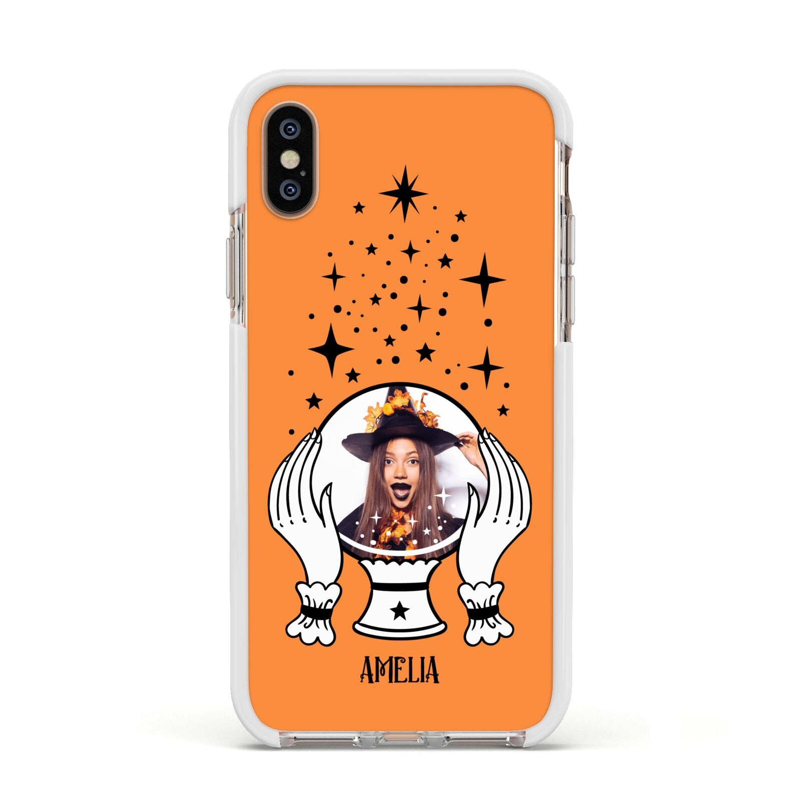Personalised Crystal Ball with Photo Apple iPhone Xs Impact Case White Edge on Gold Phone