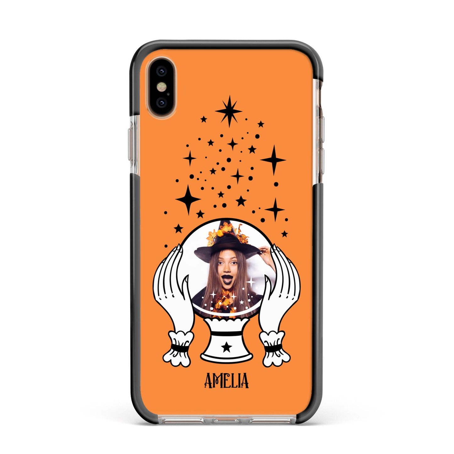 Personalised Crystal Ball with Photo Apple iPhone Xs Max Impact Case Black Edge on Gold Phone