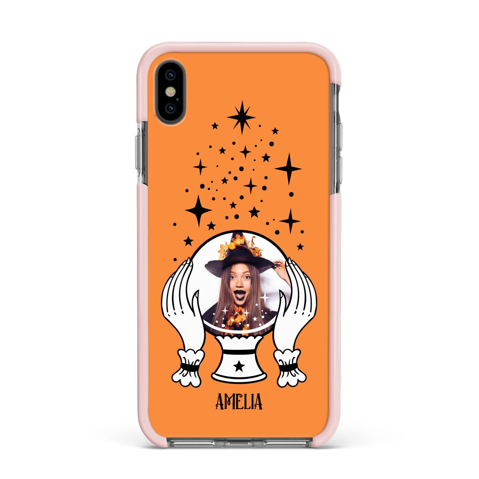 Personalised Crystal Ball with Photo Apple iPhone Xs Max Impact Case Pink Edge on Black Phone