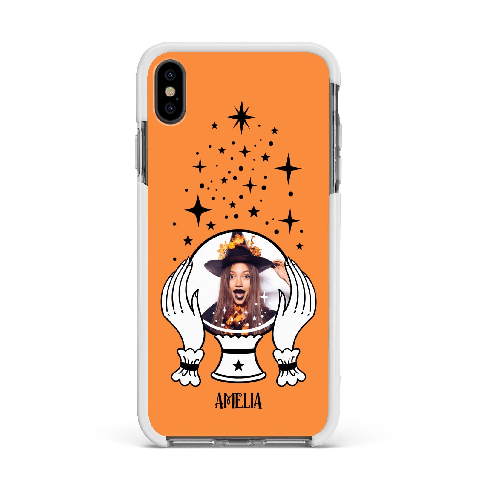 Personalised Crystal Ball with Photo Apple iPhone Xs Max Impact Case White Edge on Black Phone