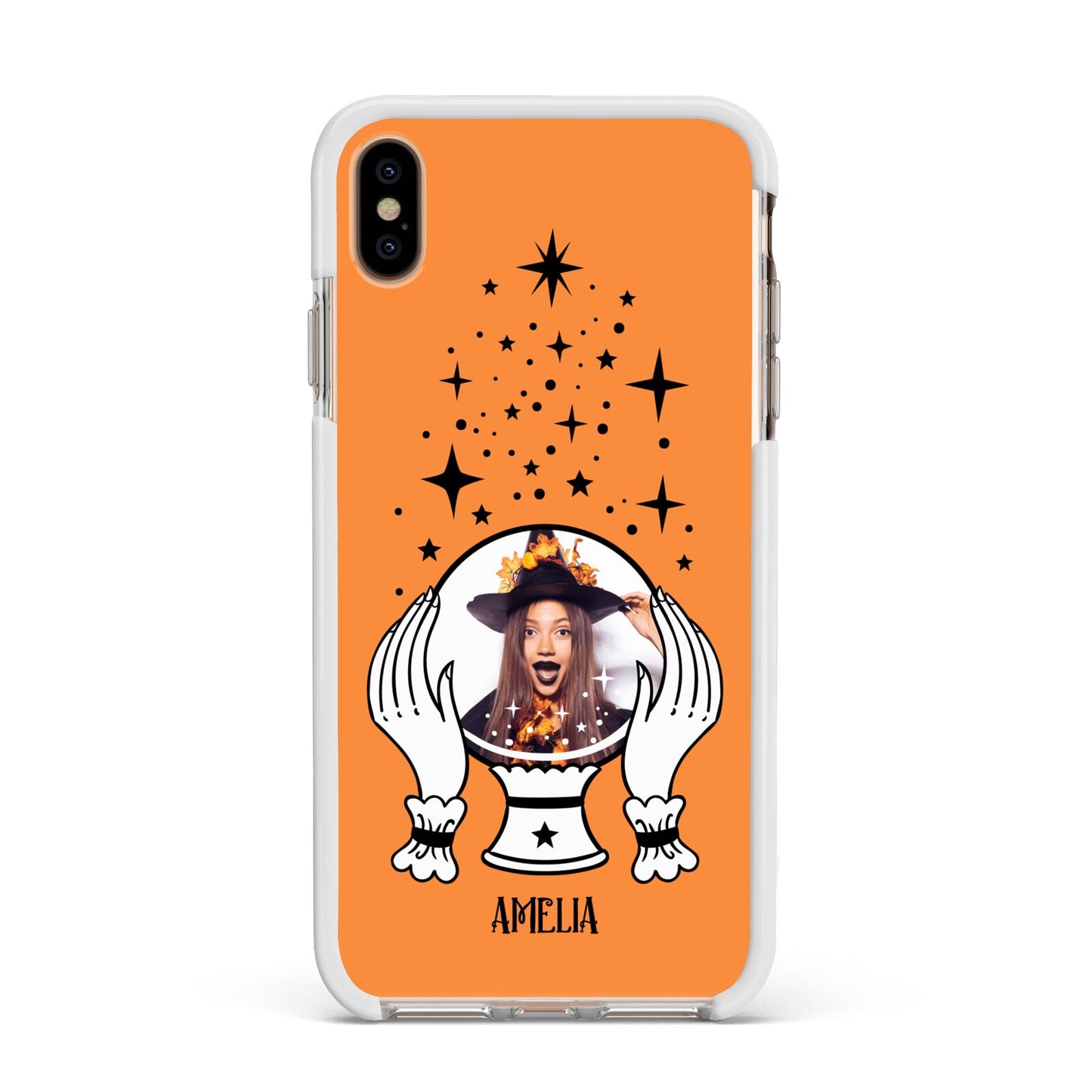 Personalised Crystal Ball with Photo Apple iPhone Xs Max Impact Case White Edge on Gold Phone