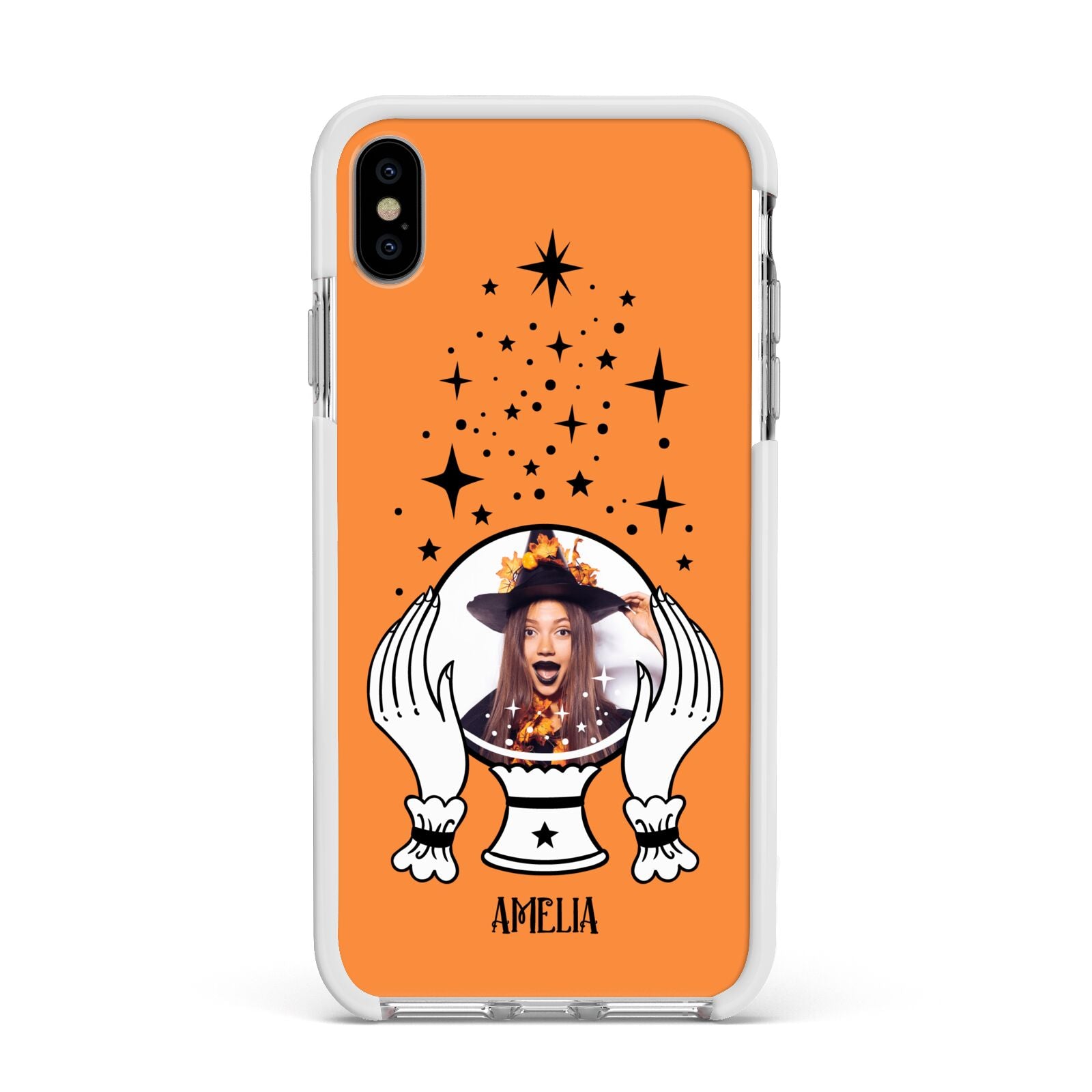 Personalised Crystal Ball with Photo Apple iPhone Xs Max Impact Case White Edge on Silver Phone