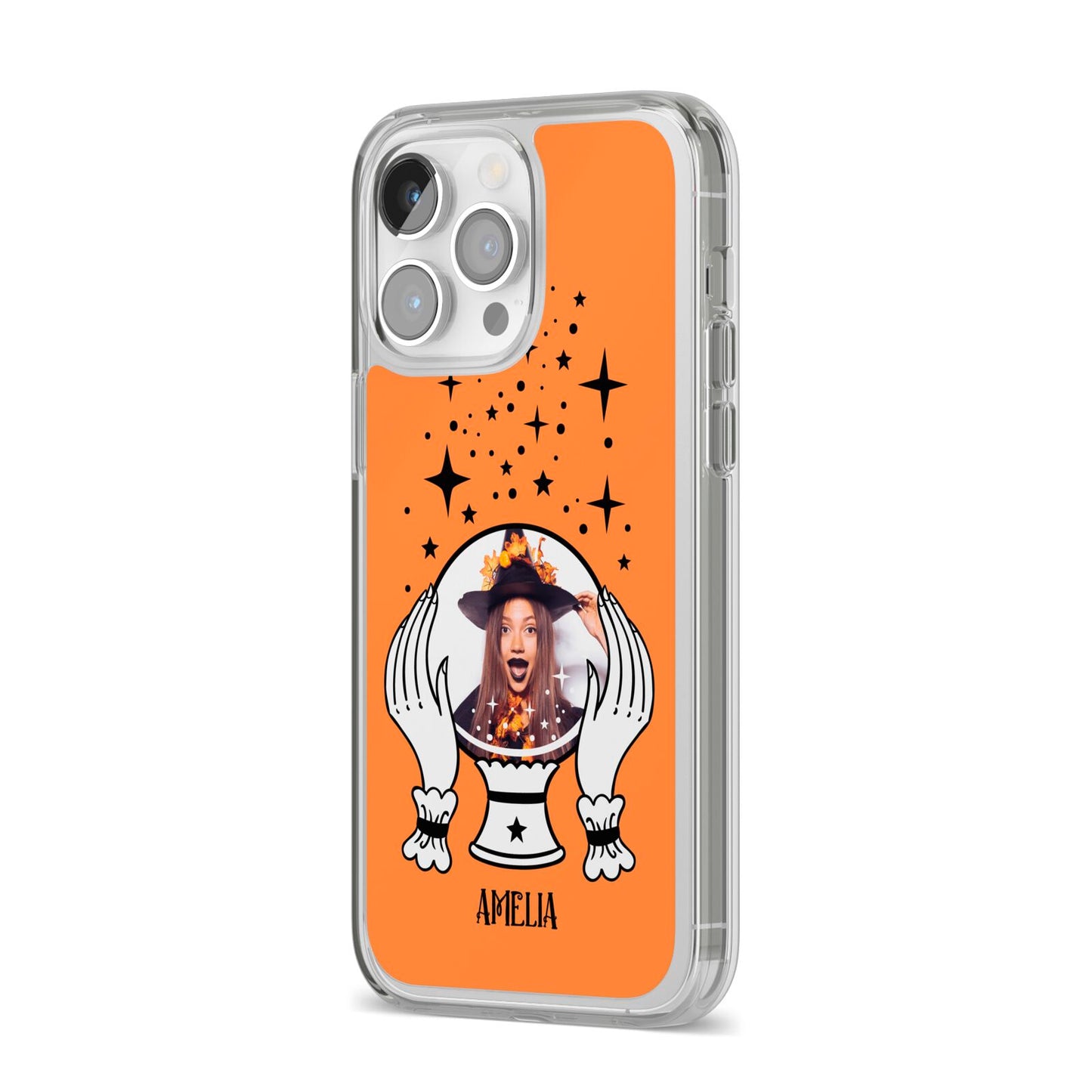 Personalised Crystal Ball with Photo iPhone 14 Pro Max Clear Tough Case Silver Angled Image