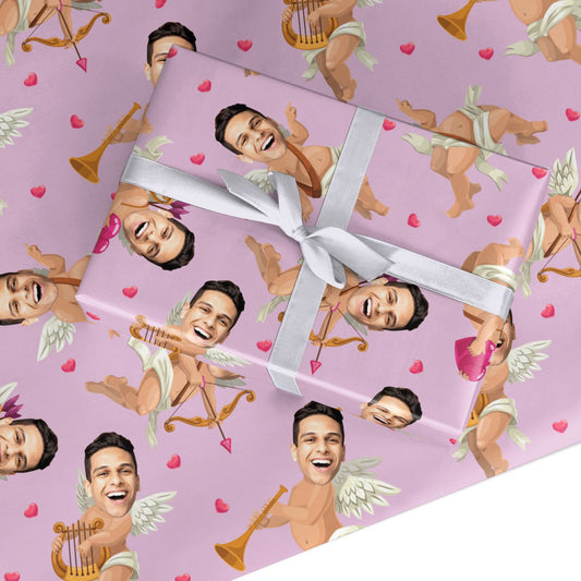 Personalised Cupid Photo Face Valentines Day Custom Wrapping Paper