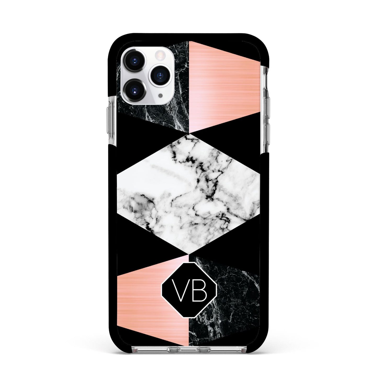 Personalised Custom Marble Initials Apple iPhone 11 Pro Max in Silver with Black Impact Case