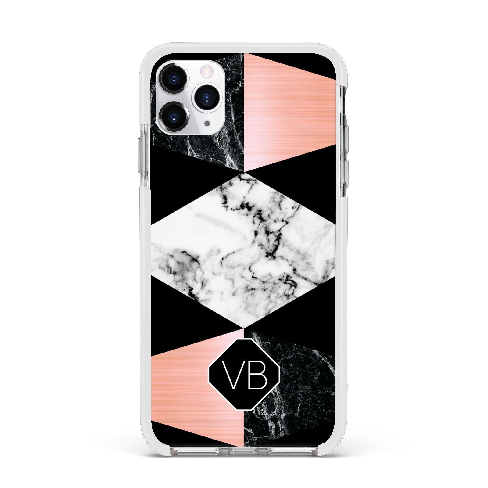 Personalised Custom Marble Initials Apple iPhone 11 Pro Max in Silver with White Impact Case