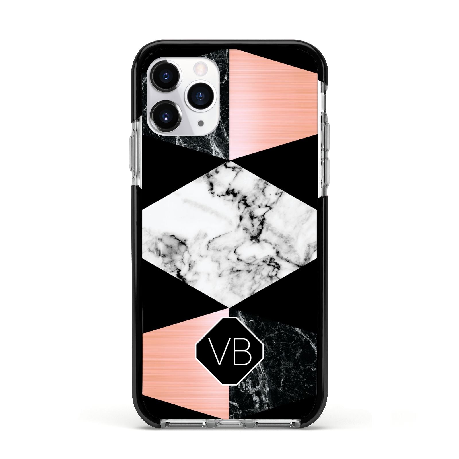Personalised Custom Marble Initials Apple iPhone 11 Pro in Silver with Black Impact Case
