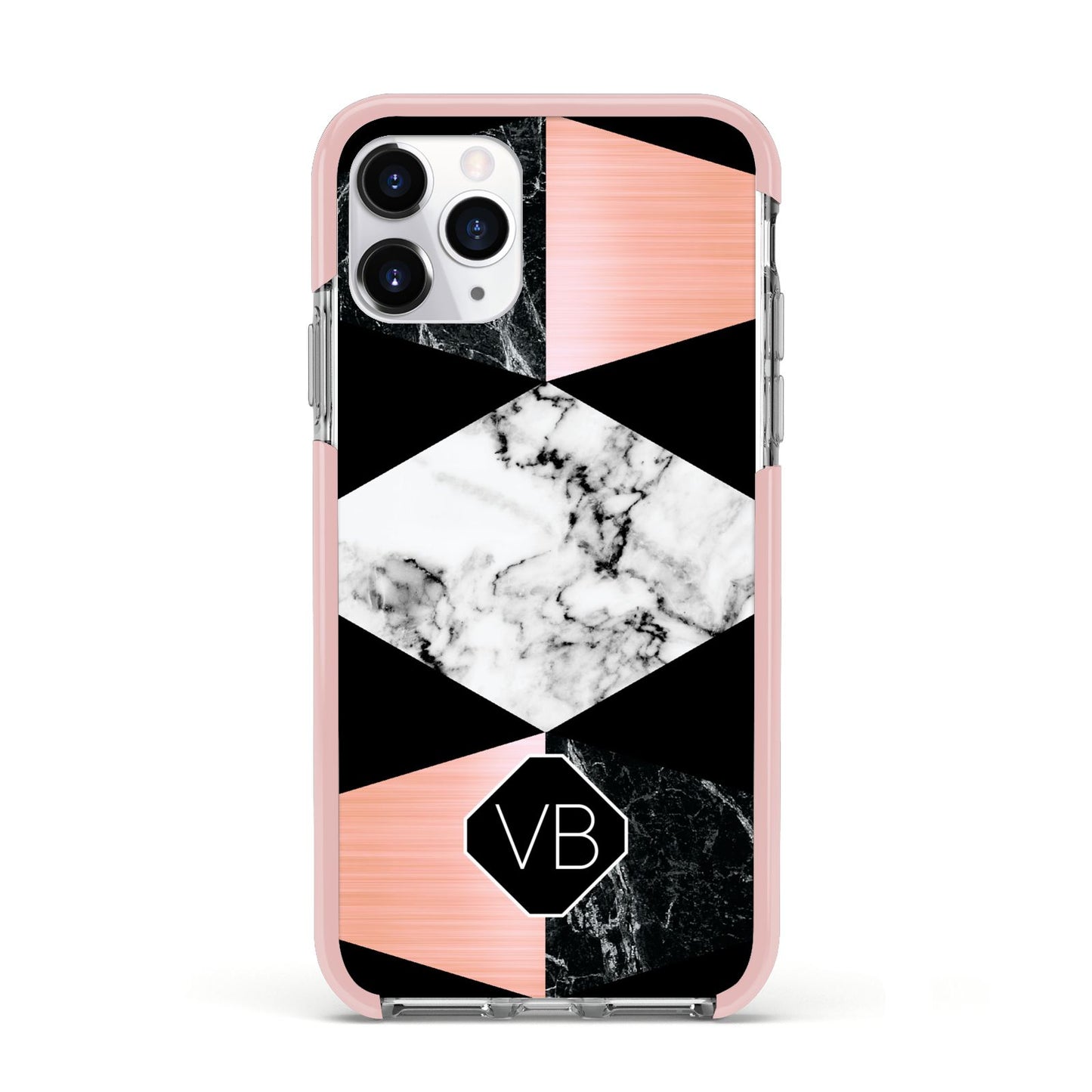 Personalised Custom Marble Initials Apple iPhone 11 Pro in Silver with Pink Impact Case