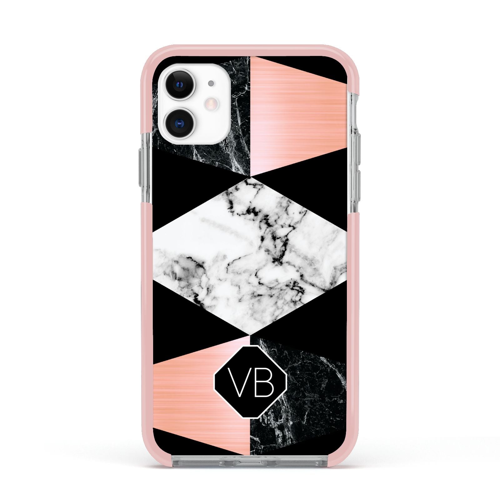 Personalised Custom Marble Initials Apple iPhone 11 in White with Pink Impact Case