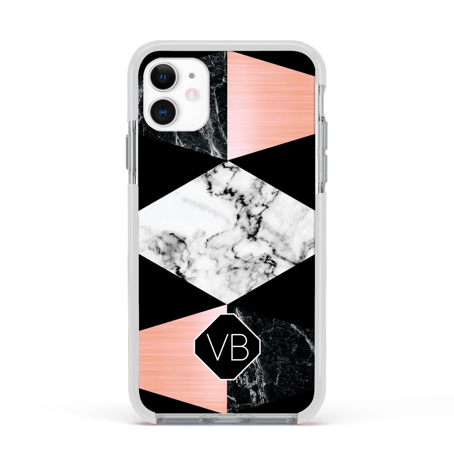 Personalised Custom Marble Initials Apple iPhone 11 in White with White Impact Case