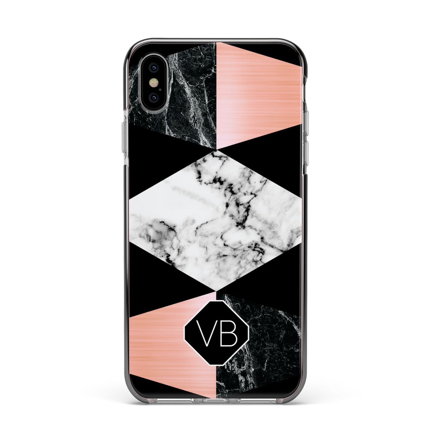 Personalised Custom Marble Initials Apple iPhone Xs Max Impact Case Black Edge on Silver Phone