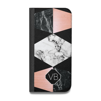 Personalised Custom Marble Initials Vegan Leather Flip iPhone Case