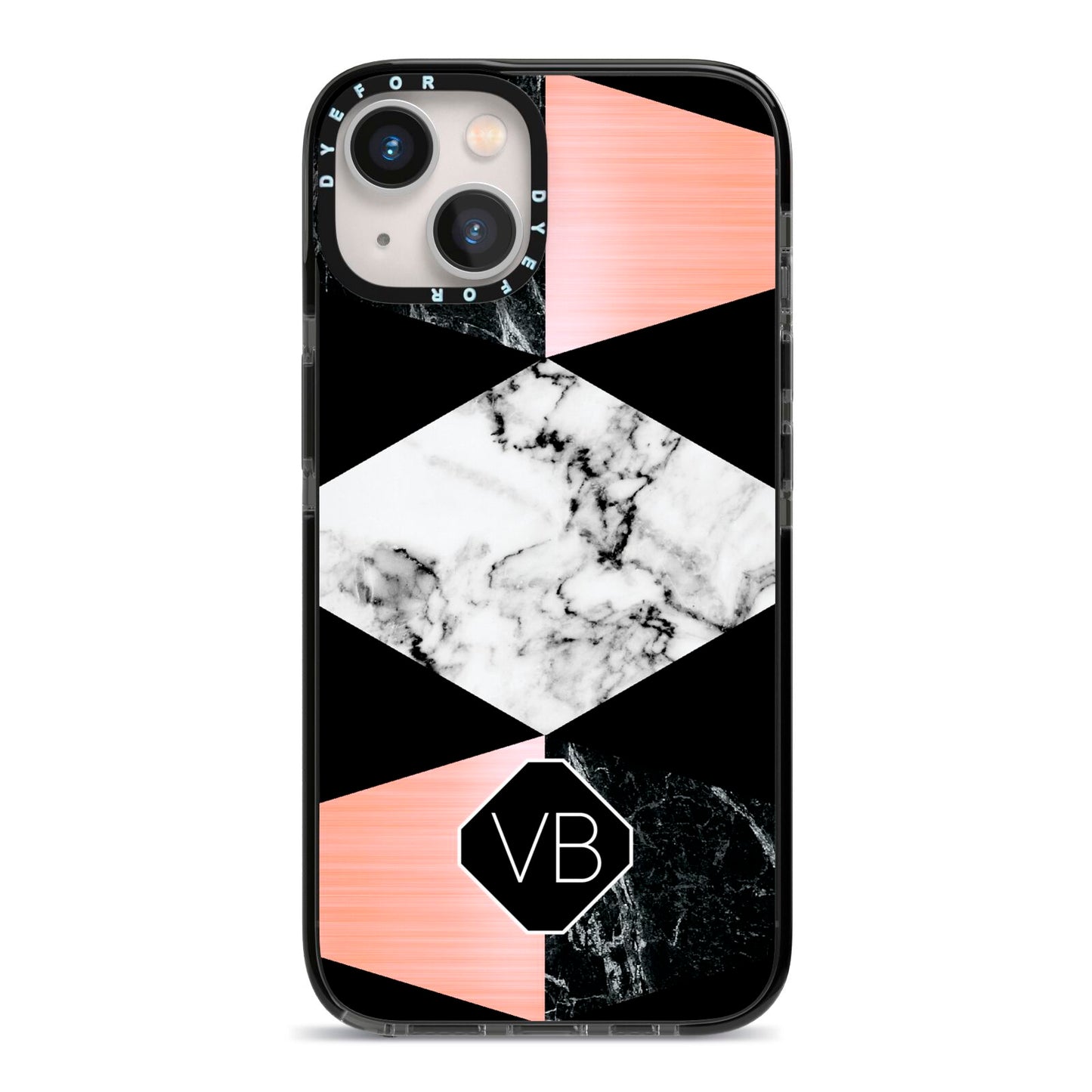 Personalised Custom Marble Initials iPhone 13 Black Impact Case on Silver phone
