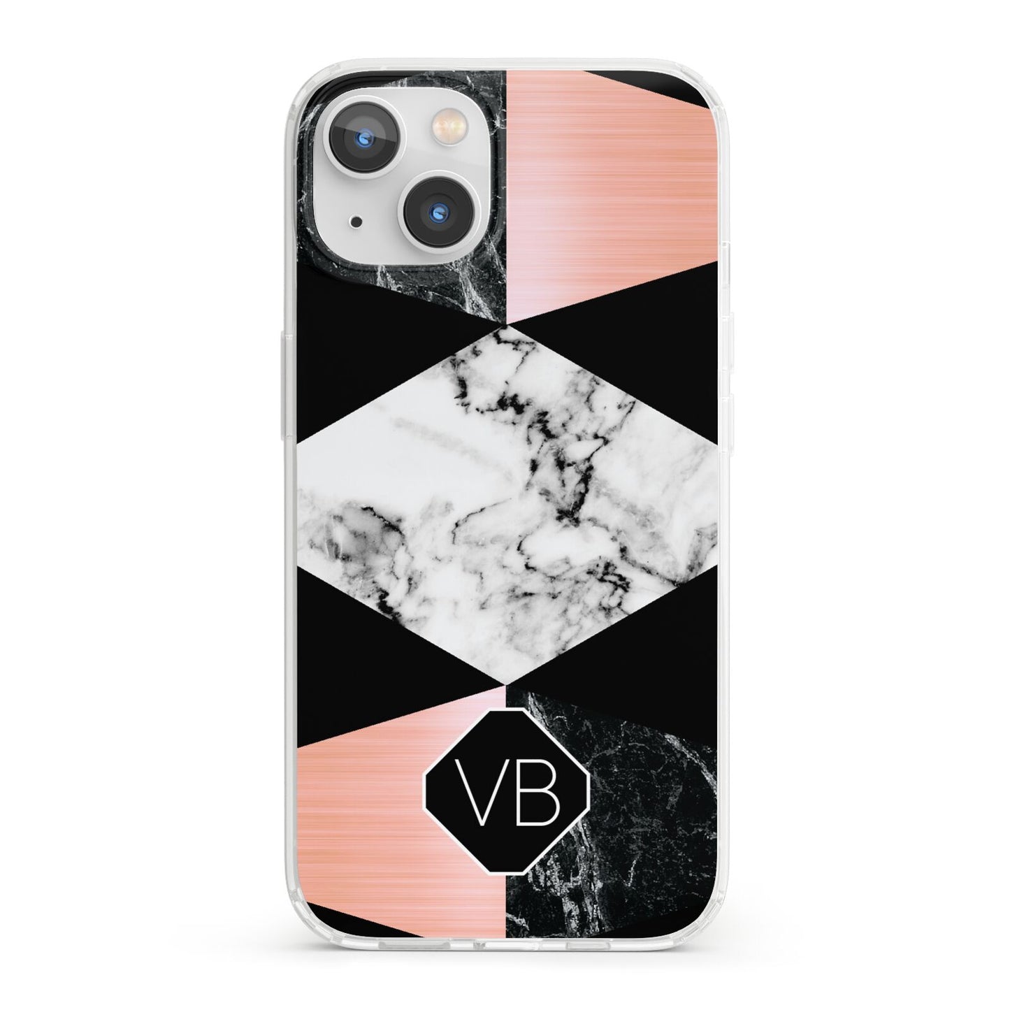 Personalised Custom Marble Initials iPhone 13 Clear Bumper Case