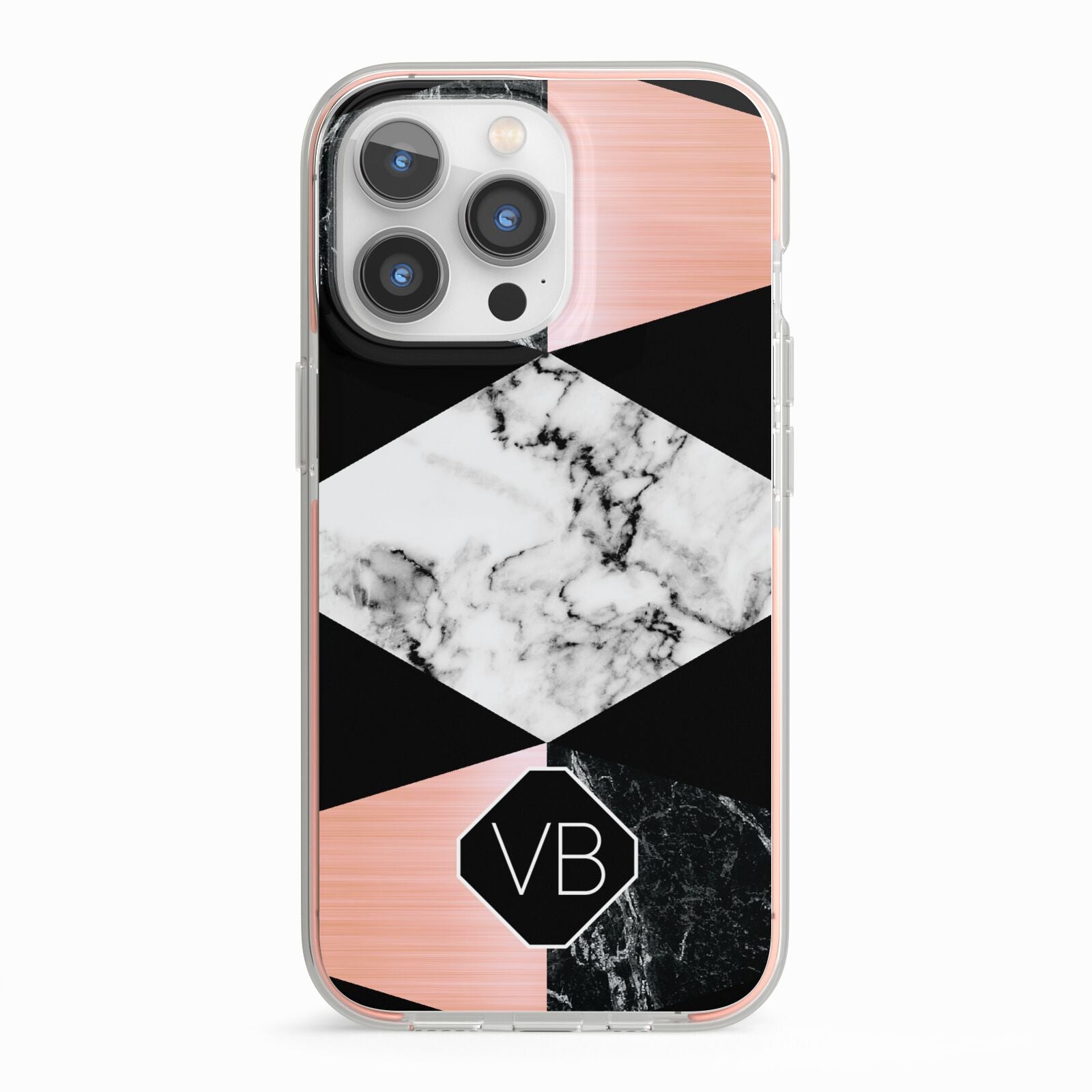 Personalised Custom Marble Initials iPhone 13 Pro TPU Impact Case with Pink Edges