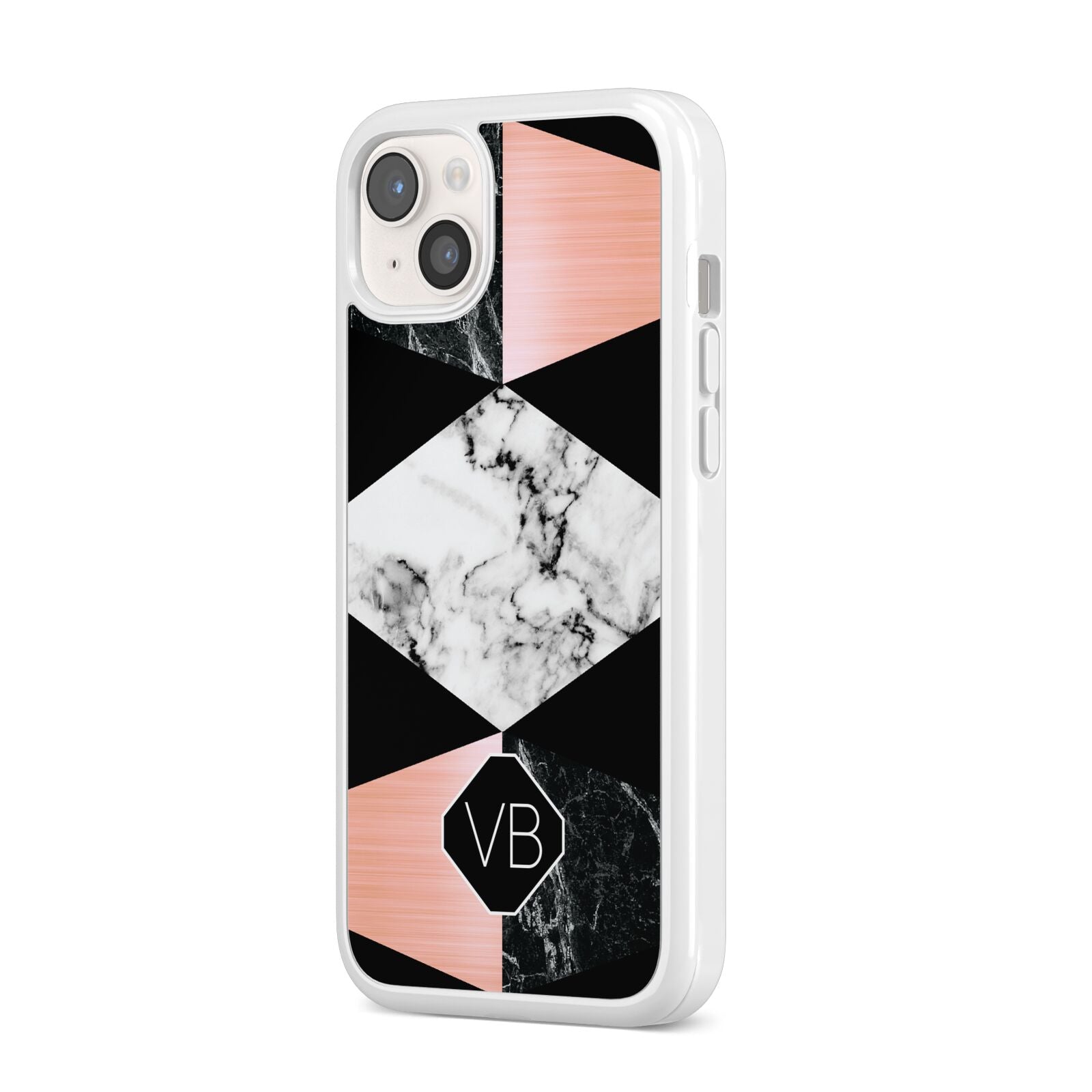 Personalised Custom Marble Initials iPhone 14 Plus Clear Tough Case Starlight Angled Image