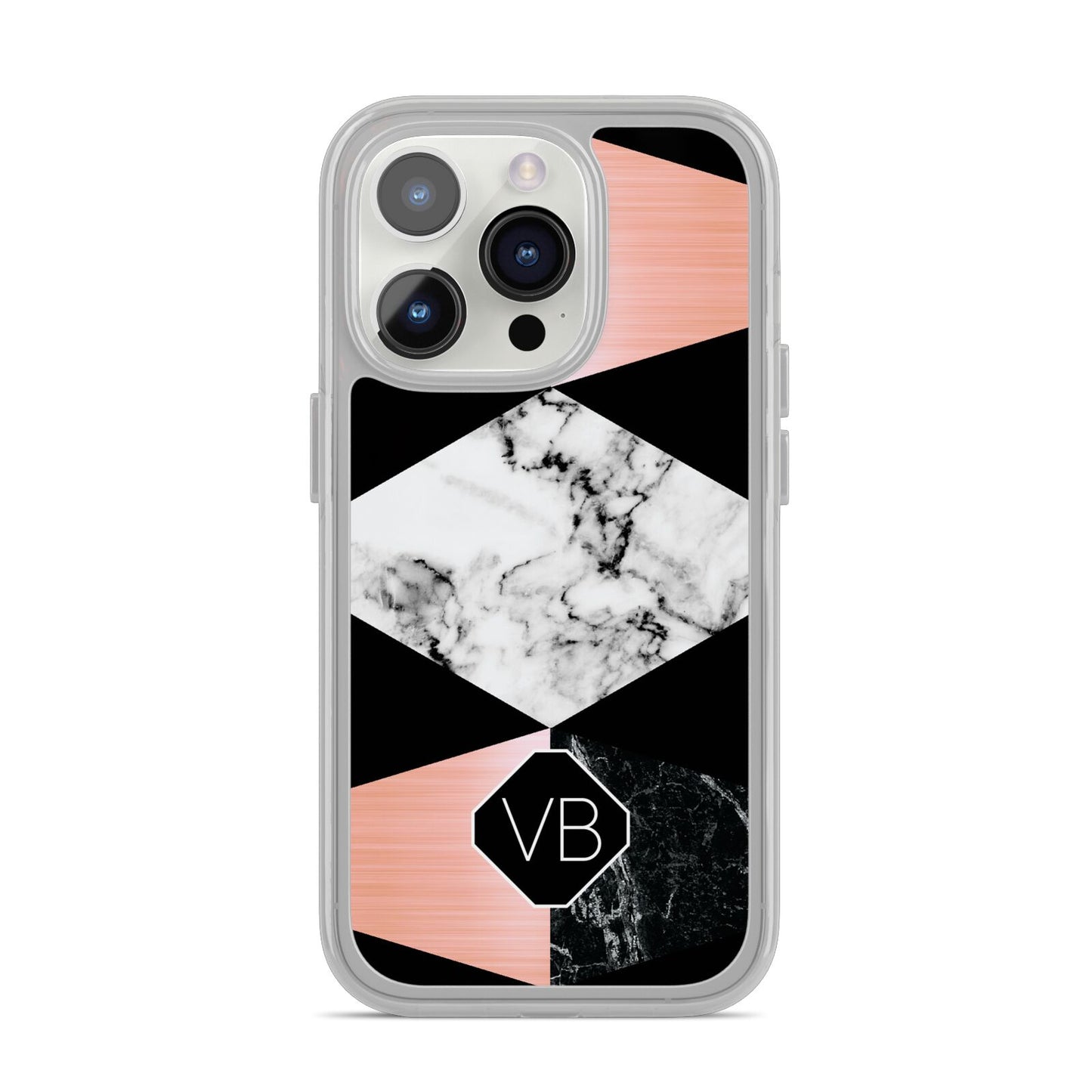Personalised Custom Marble Initials iPhone 14 Pro Clear Tough Case Silver