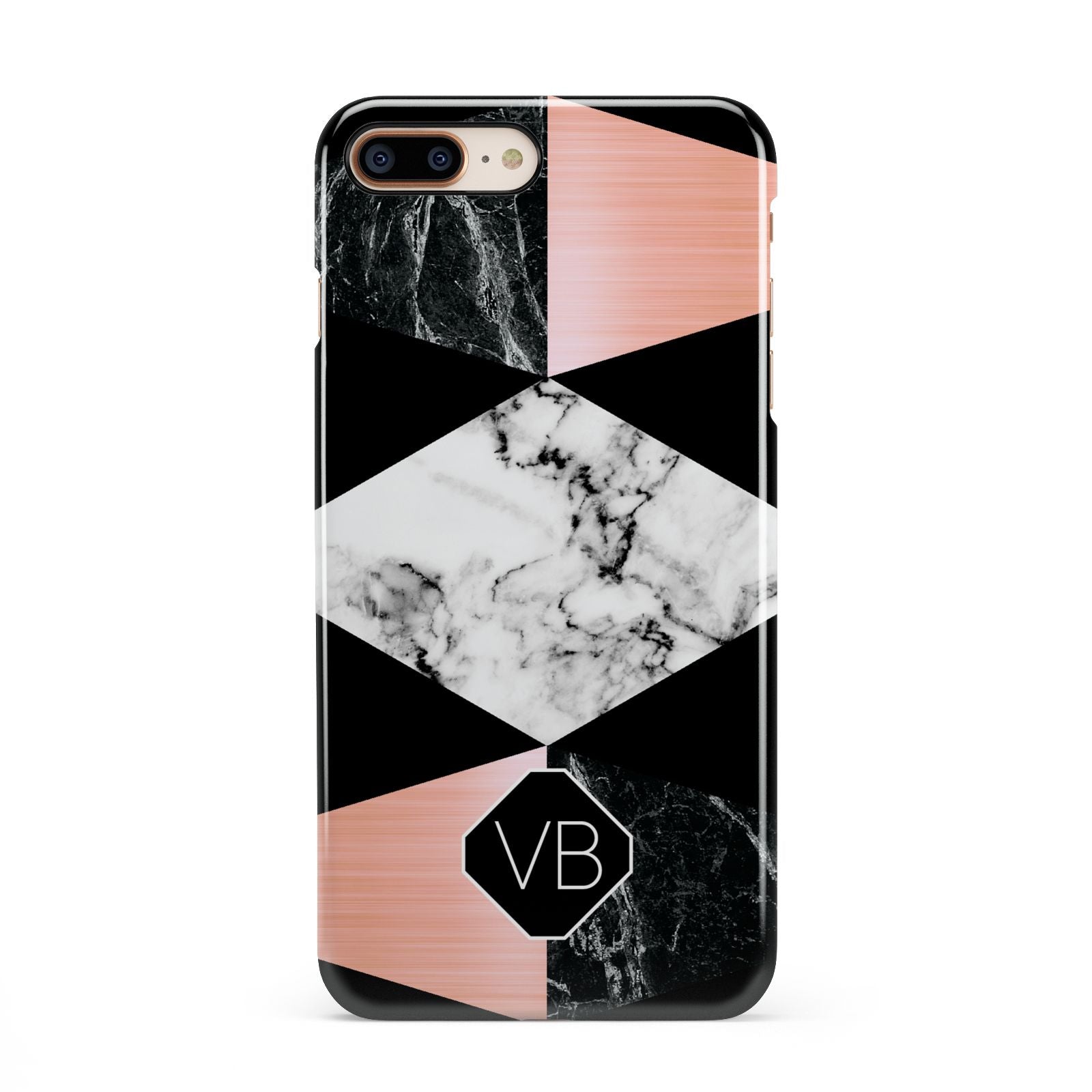 Personalised Custom Marble Initials iPhone 8 Plus 3D Snap Case on Gold Phone