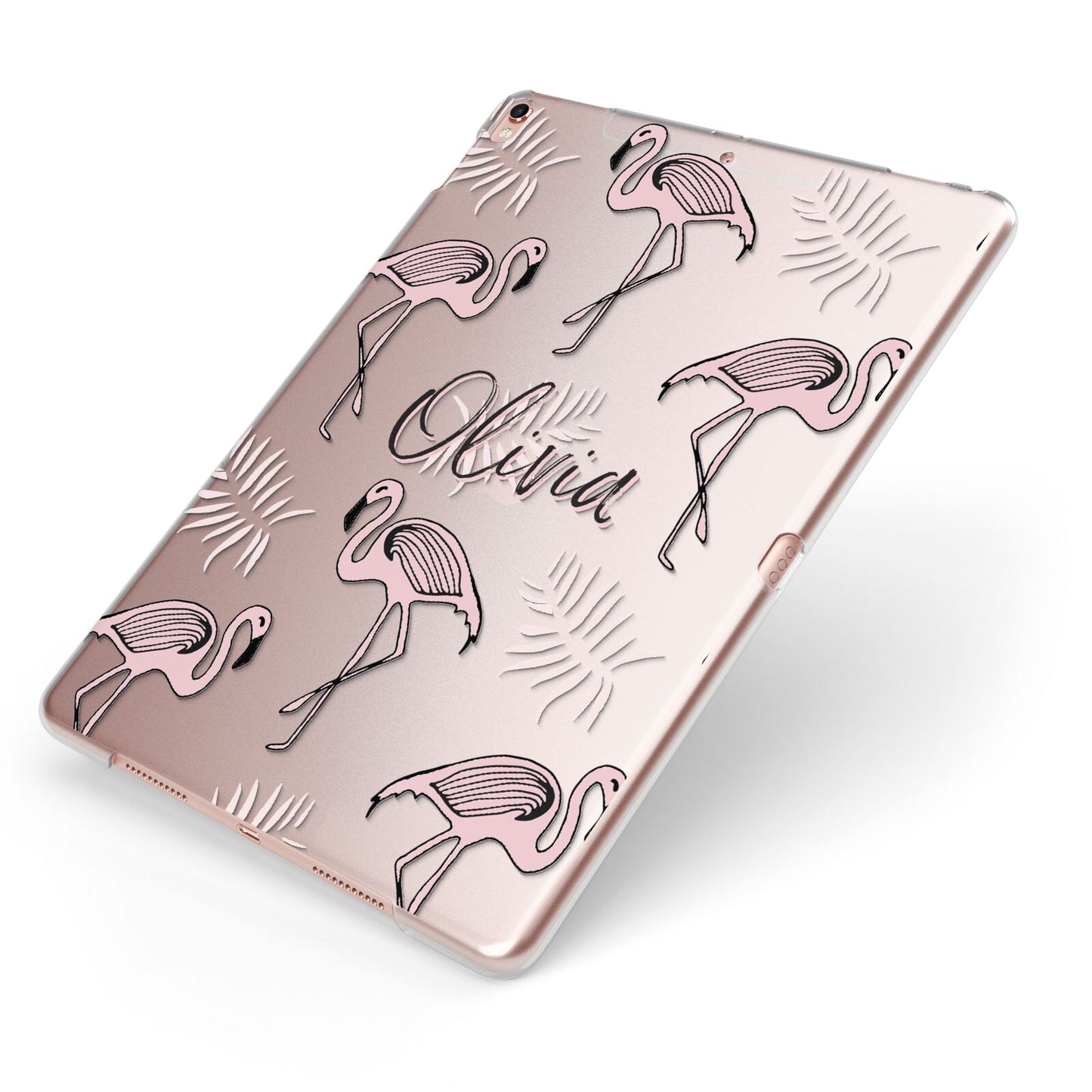 Personalised Cute Pink Flamingo Apple iPad Case on Rose Gold iPad Side View