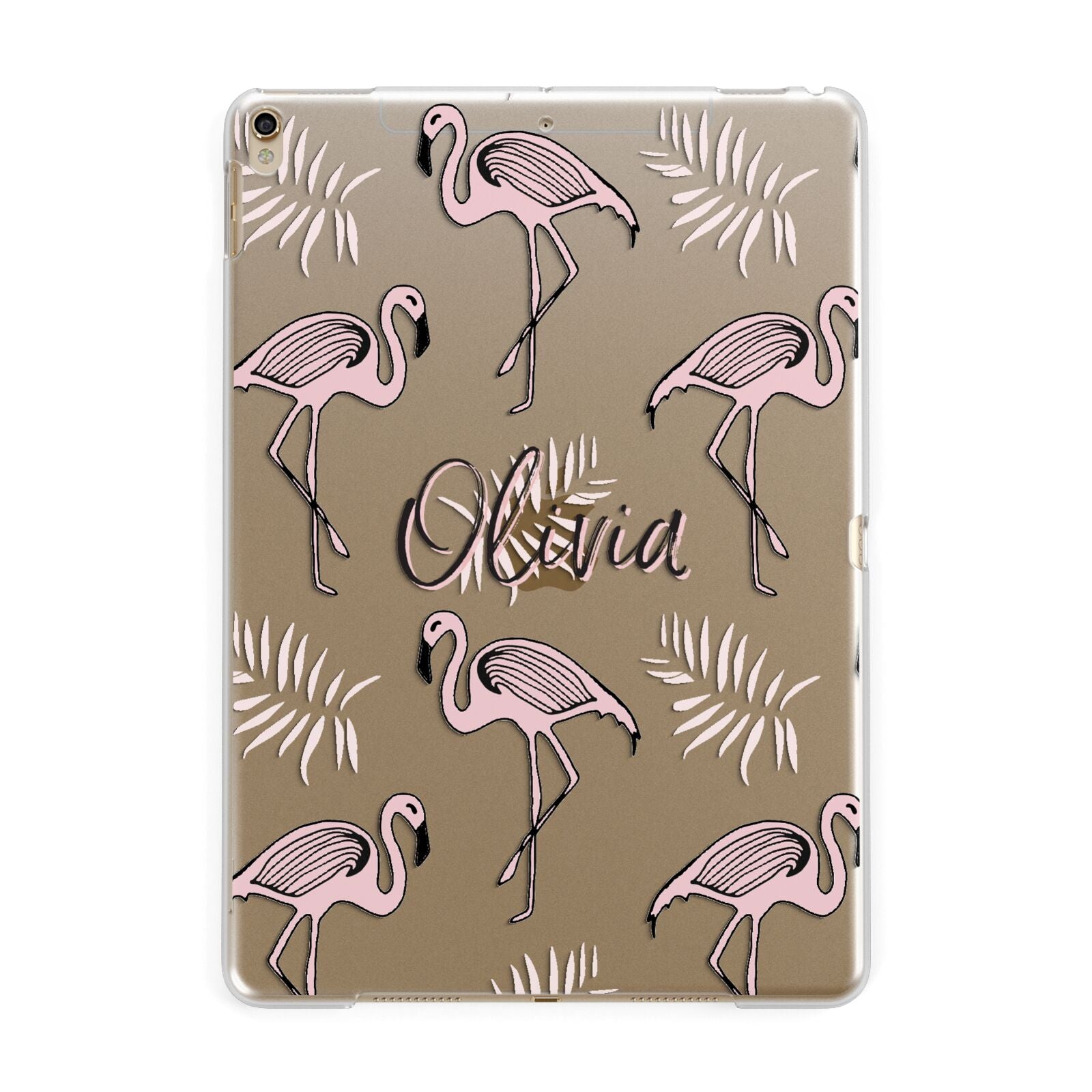 Personalised Cute Pink Flamingo Apple iPad Gold Case