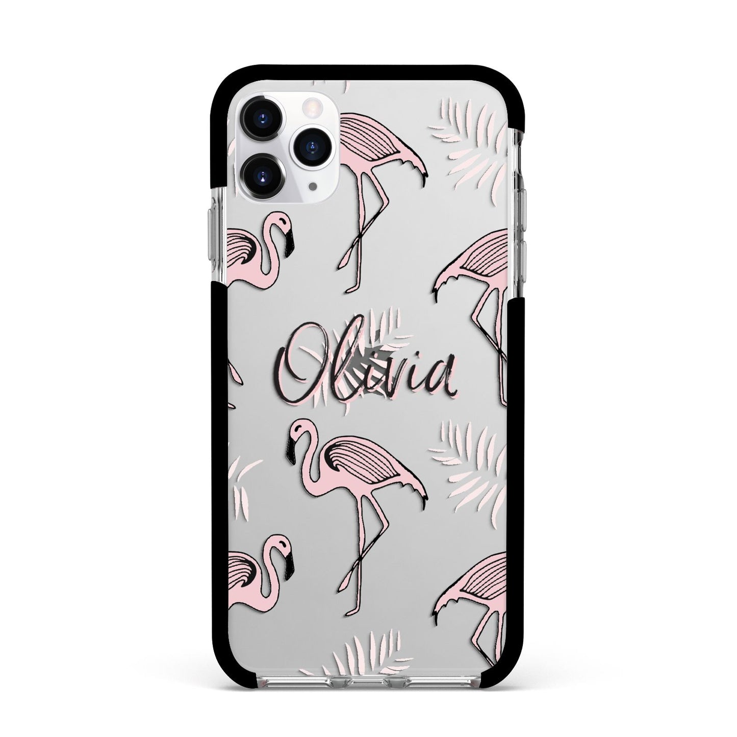 Personalised Cute Pink Flamingo Apple iPhone 11 Pro Max in Silver with Black Impact Case