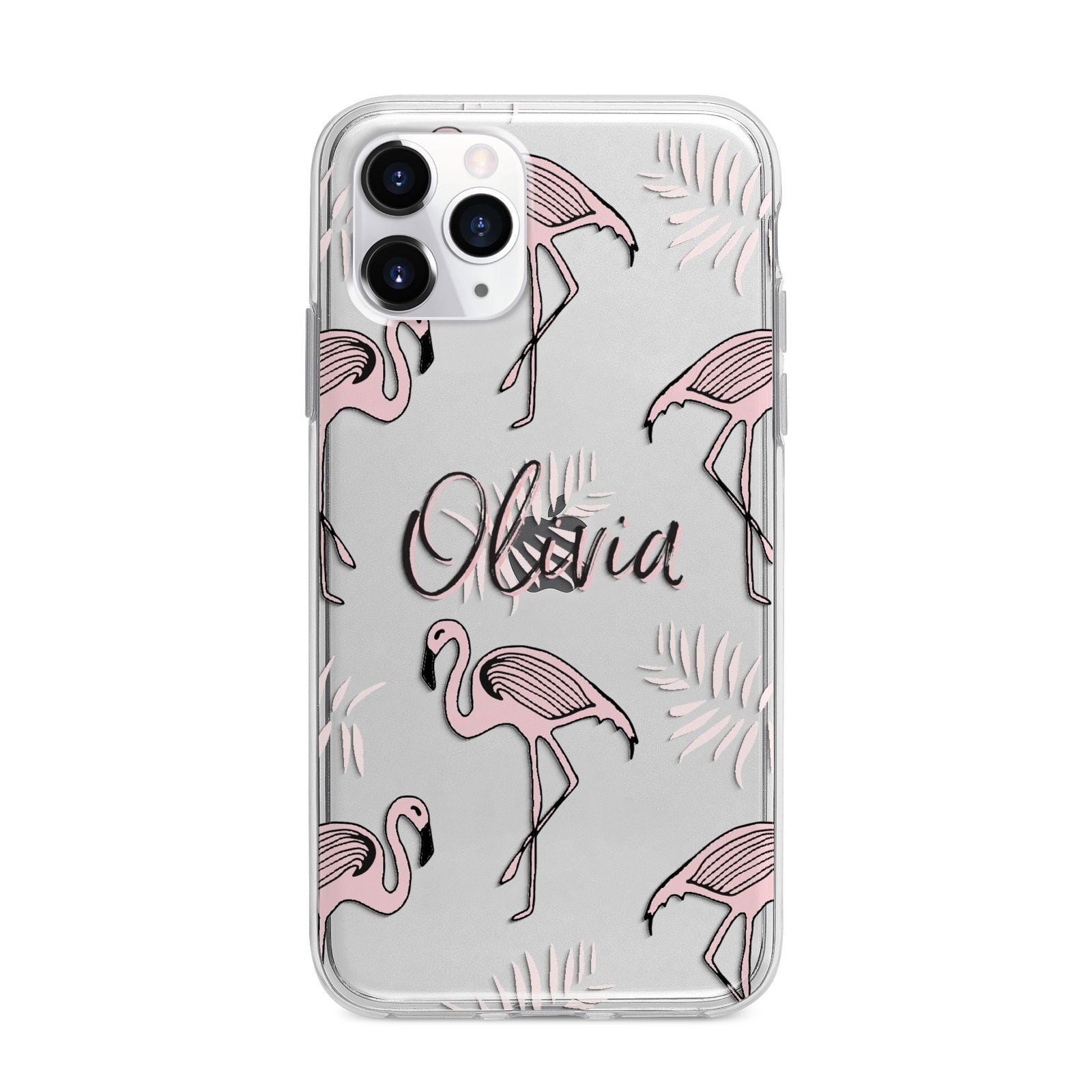 Personalised Cute Pink Flamingo Apple iPhone 11 Pro Max in Silver with Bumper Case