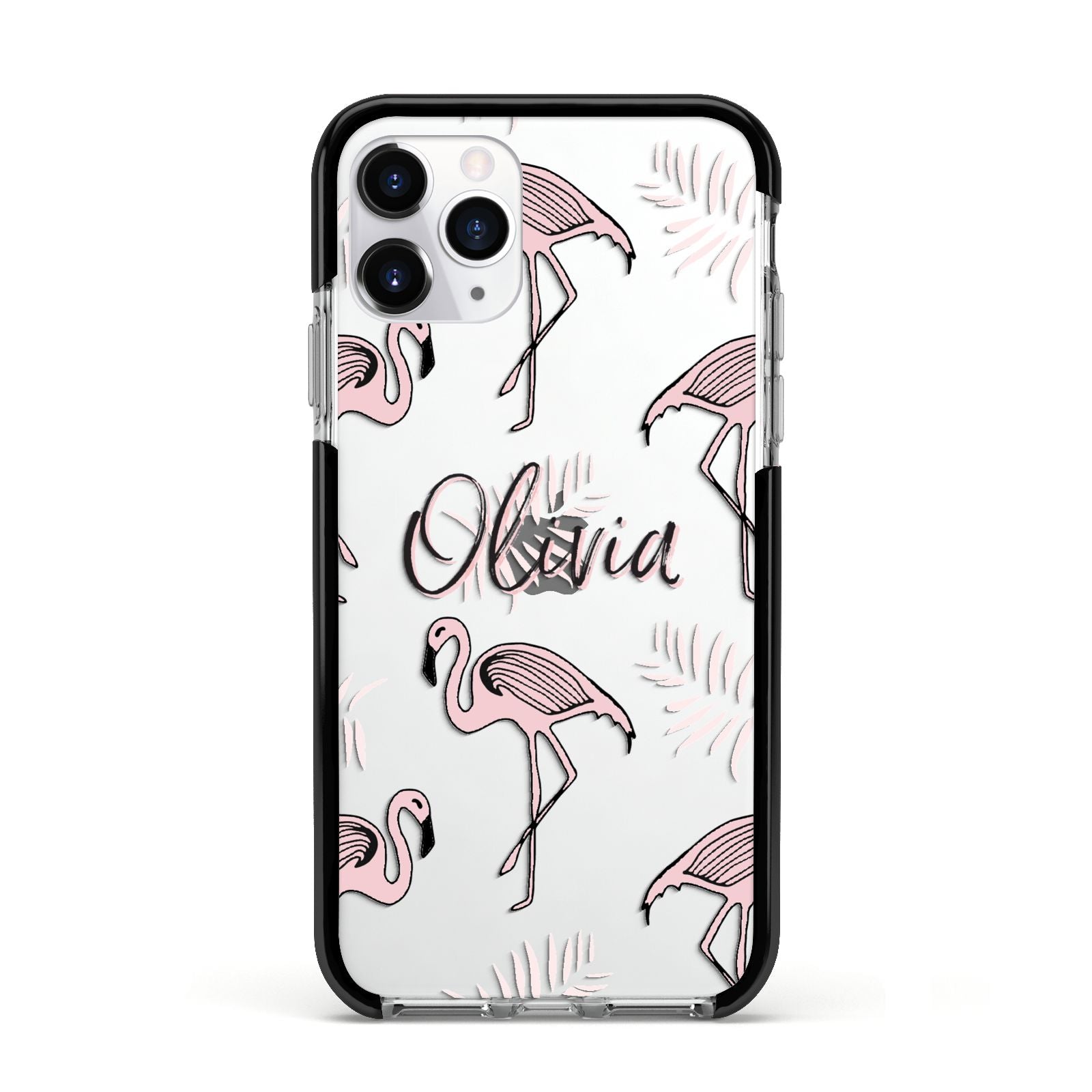 Personalised Cute Pink Flamingo Apple iPhone 11 Pro in Silver with Black Impact Case