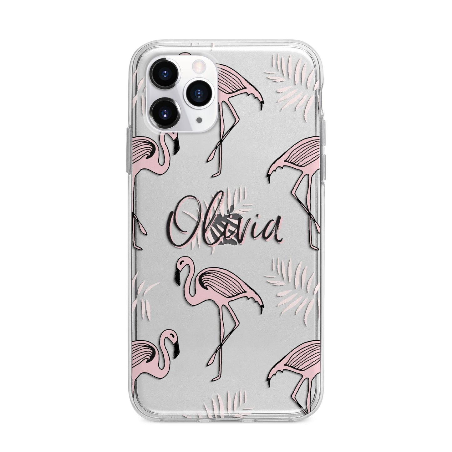 Personalised Cute Pink Flamingo Apple iPhone 11 Pro in Silver with Bumper Case