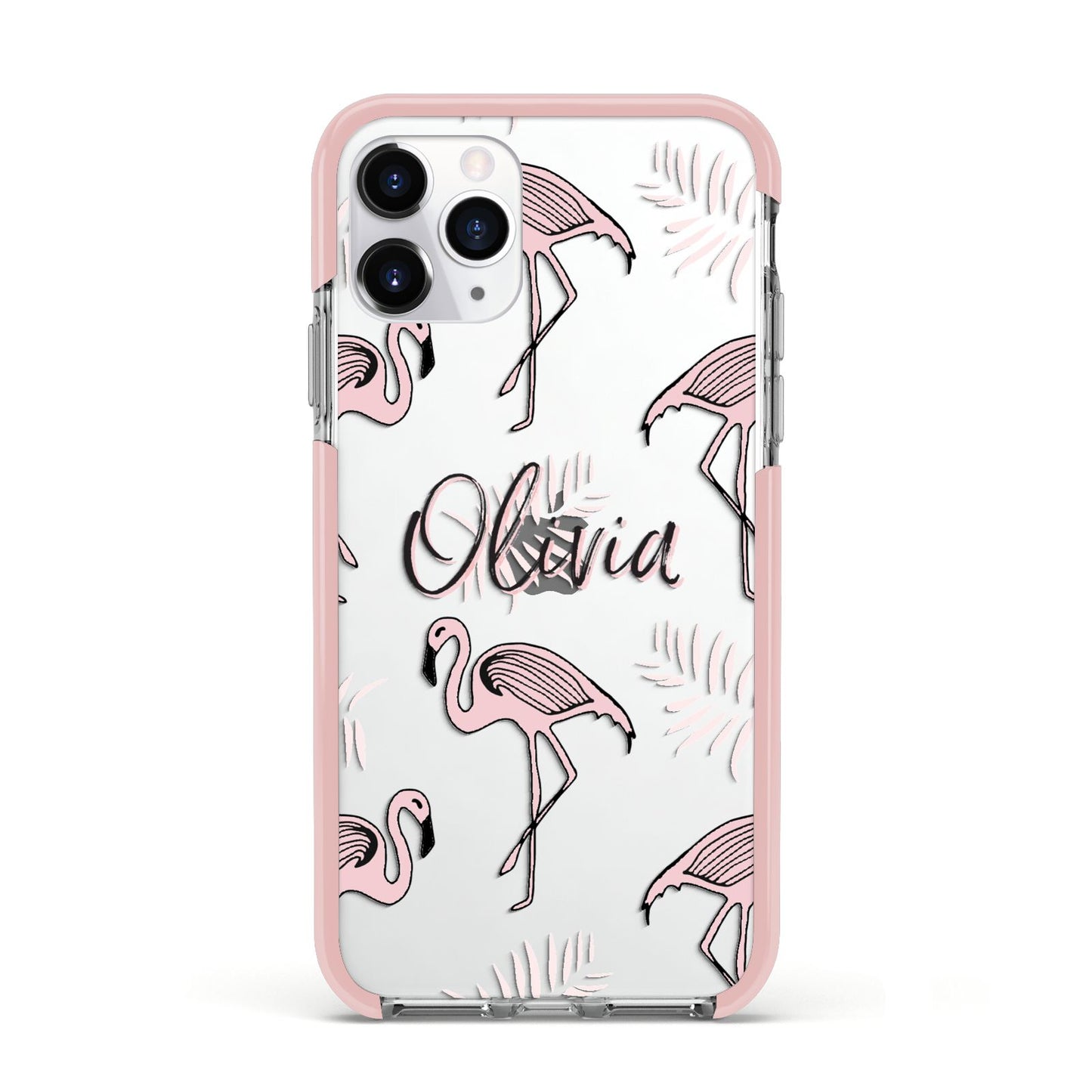 Personalised Cute Pink Flamingo Apple iPhone 11 Pro in Silver with Pink Impact Case