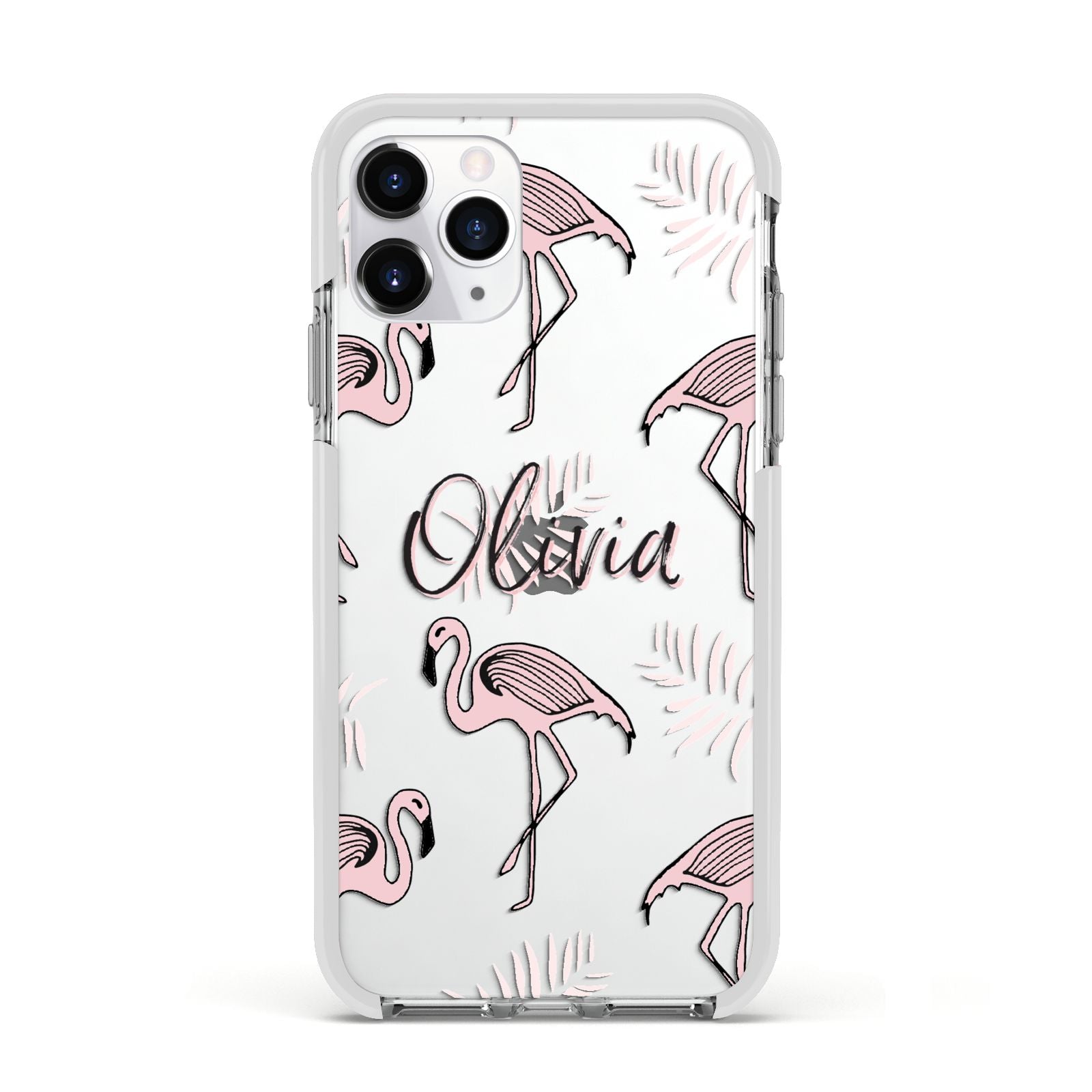 Personalised Cute Pink Flamingo Apple iPhone 11 Pro in Silver with White Impact Case