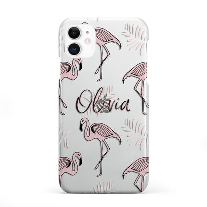 Personalised Cute Pink Flamingo Apple iPhone 11 in White with 2D Snap Case
