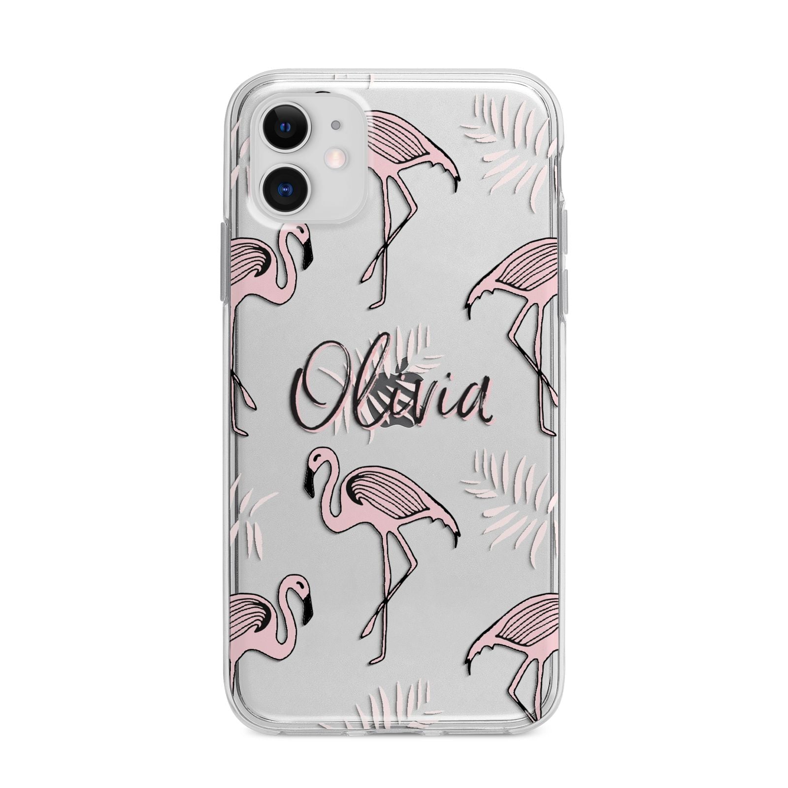 Personalised Cute Pink Flamingo Apple iPhone 11 in White with Bumper Case