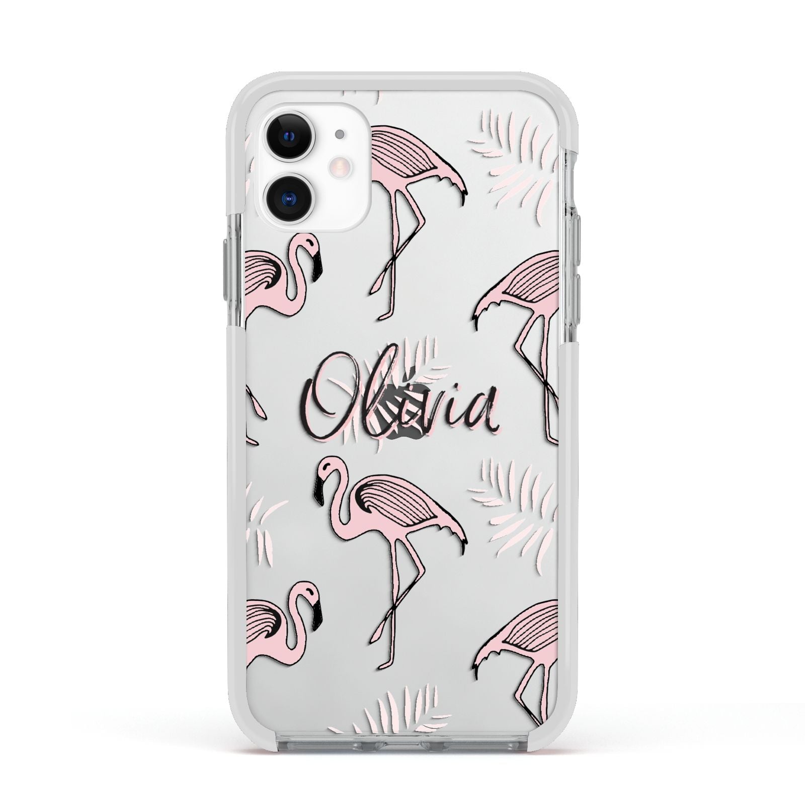 Personalised Cute Pink Flamingo Apple iPhone 11 in White with White Impact Case