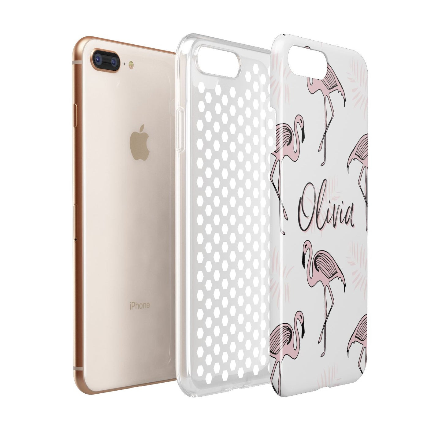 Personalised Cute Pink Flamingo Apple iPhone 7 8 Plus 3D Tough Case Expanded View