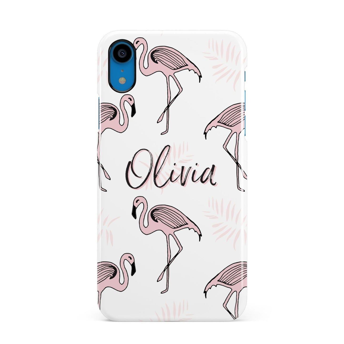 Personalised Cute Pink Flamingo Apple iPhone XR Blue 3D Snap Case