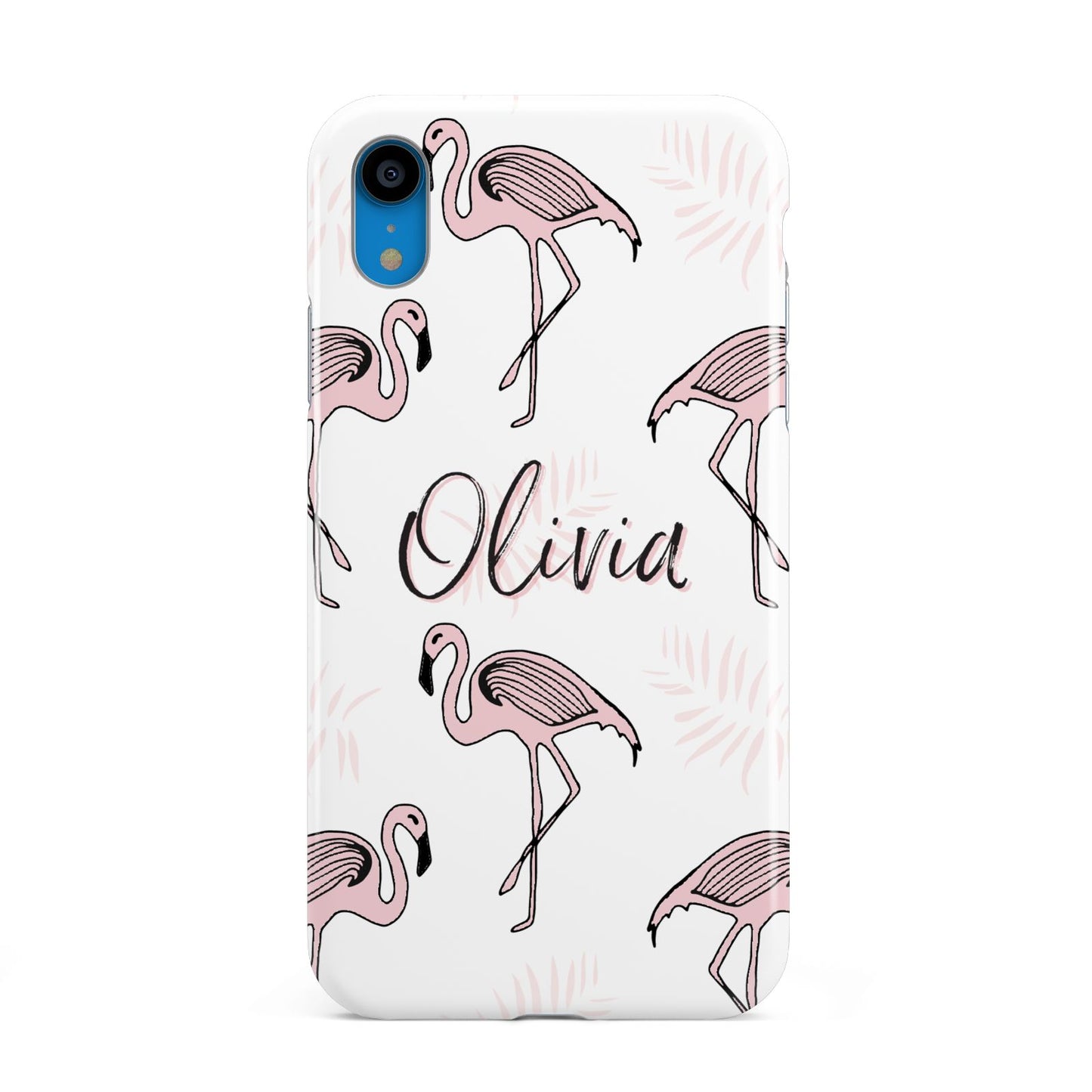 Personalised Cute Pink Flamingo Apple iPhone XR Blue 3D Tough Case