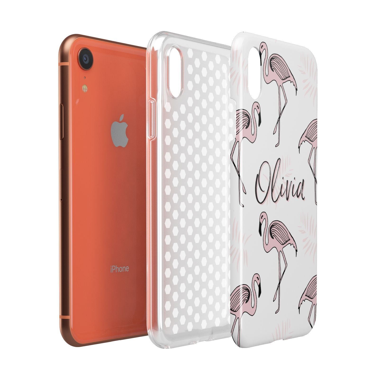 Personalised Cute Pink Flamingo Apple iPhone XR Coral 3D Tough Case Expanded view