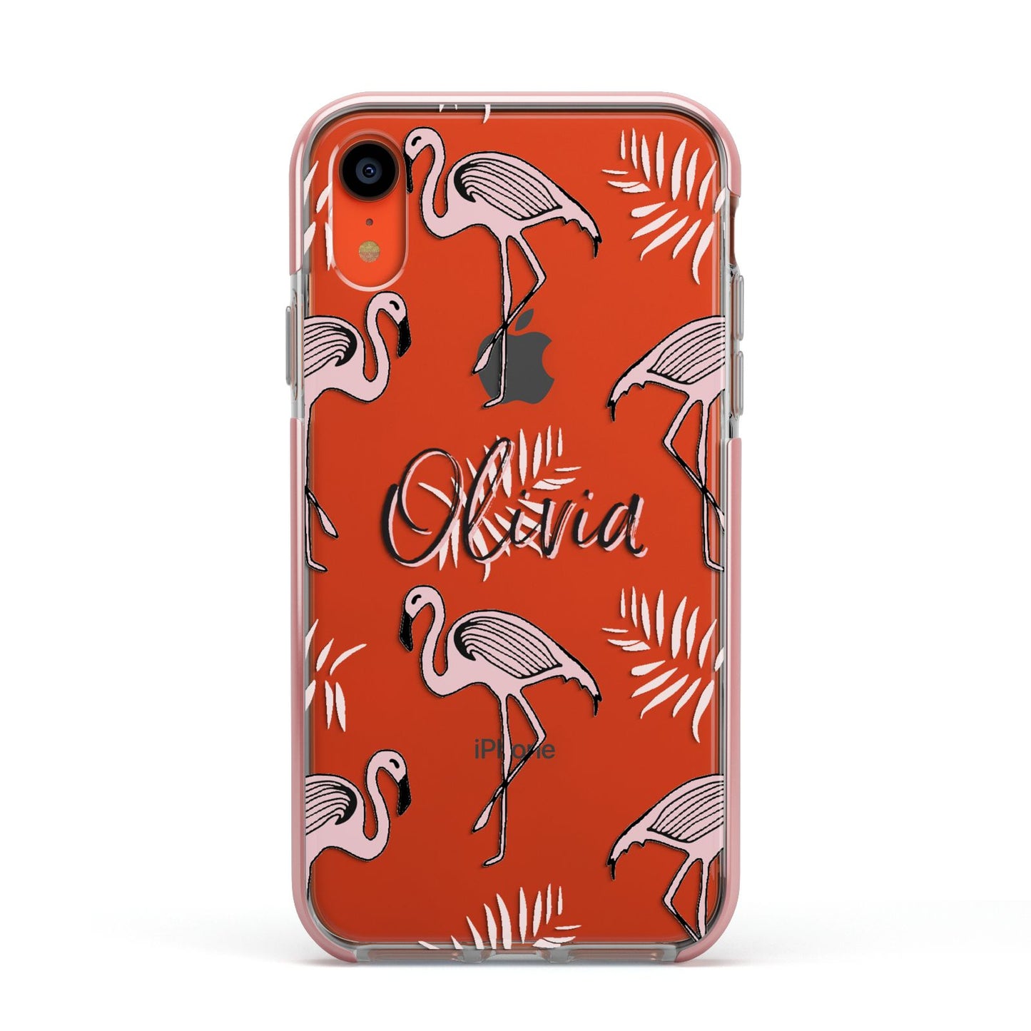 Personalised Cute Pink Flamingo Apple iPhone XR Impact Case Pink Edge on Coral Phone