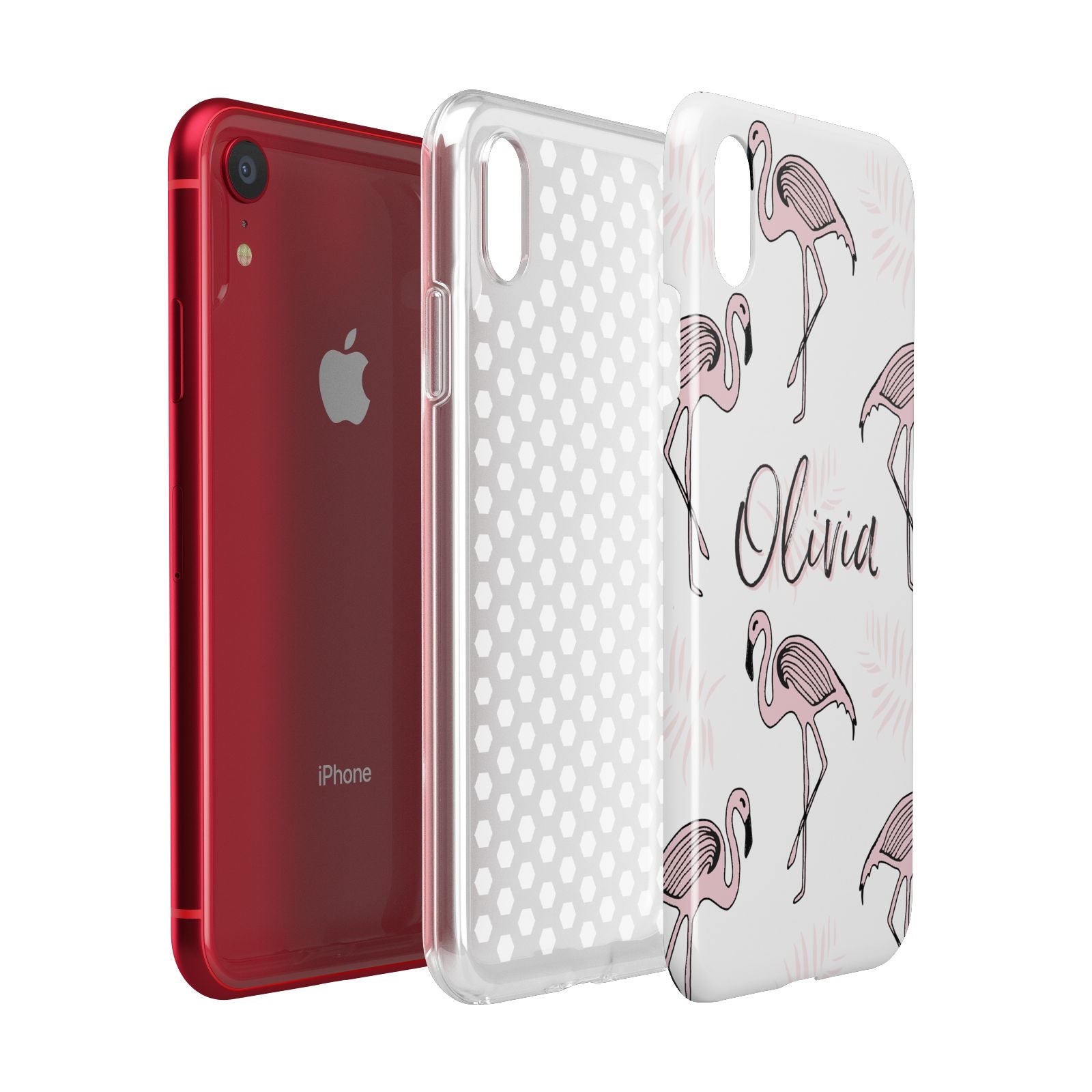 Personalised Cute Pink Flamingo Apple iPhone XR Red 3D Tough Case Expanded view