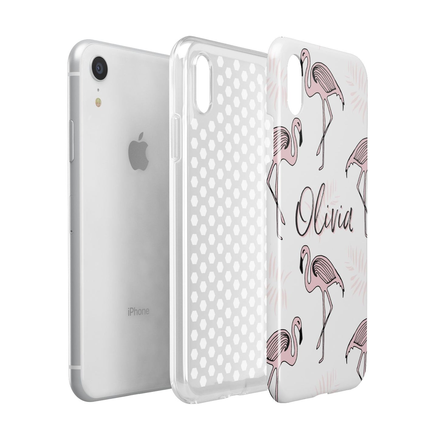 Personalised Cute Pink Flamingo Apple iPhone XR White 3D Tough Case Expanded view