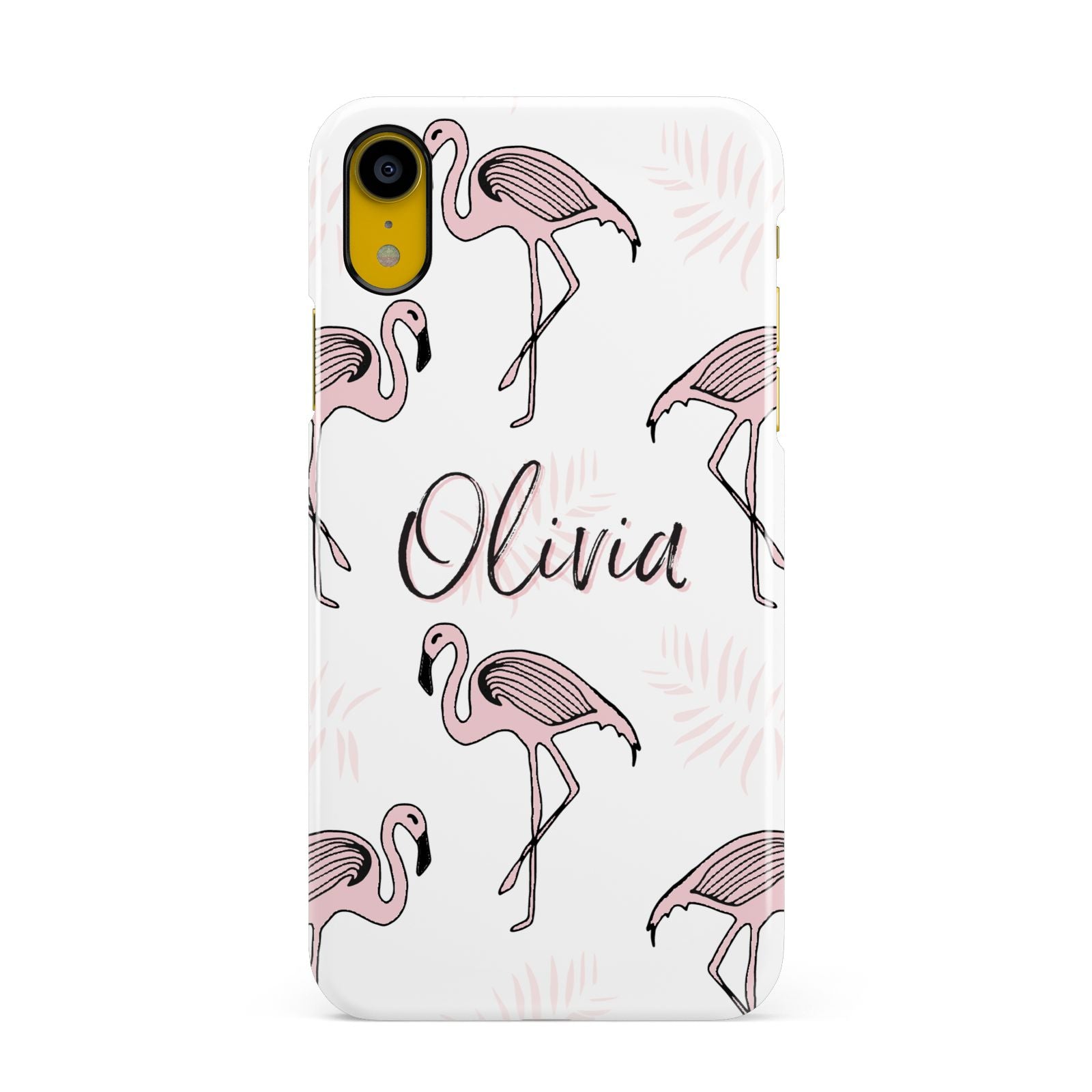 Personalised Cute Pink Flamingo Apple iPhone XR Yellow 3D Snap Case